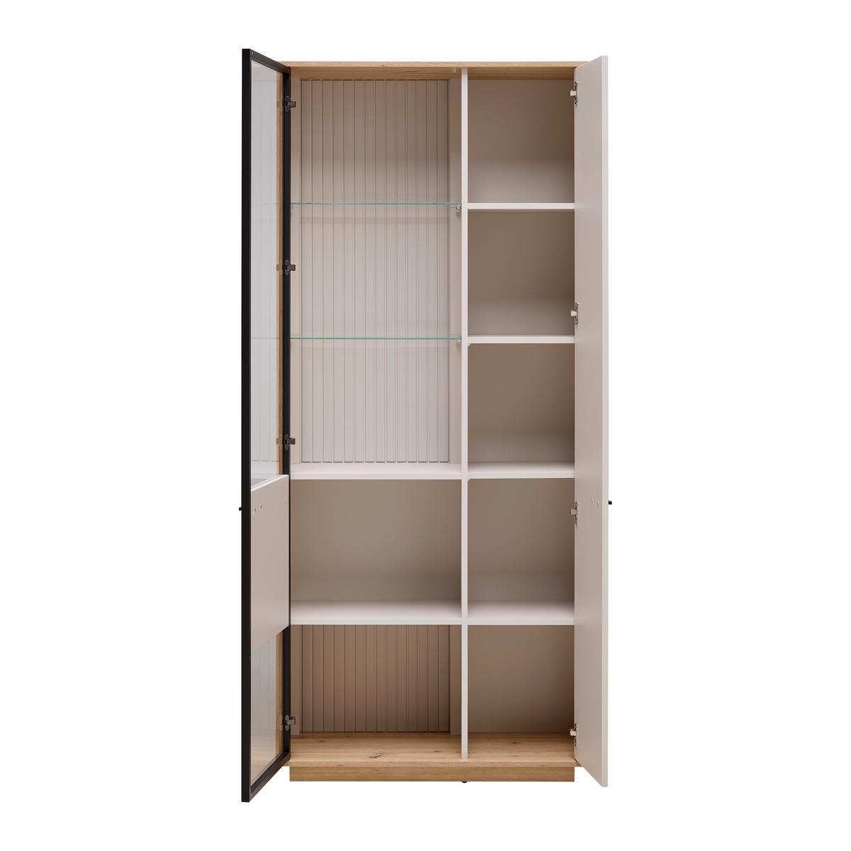 Vitrine Cremona Kaschmir/Eiche Artisan - Kaschmir/Schwarz, MODERN, Glas/Holzwerkstoff (85/200/38cm) - Premium Living