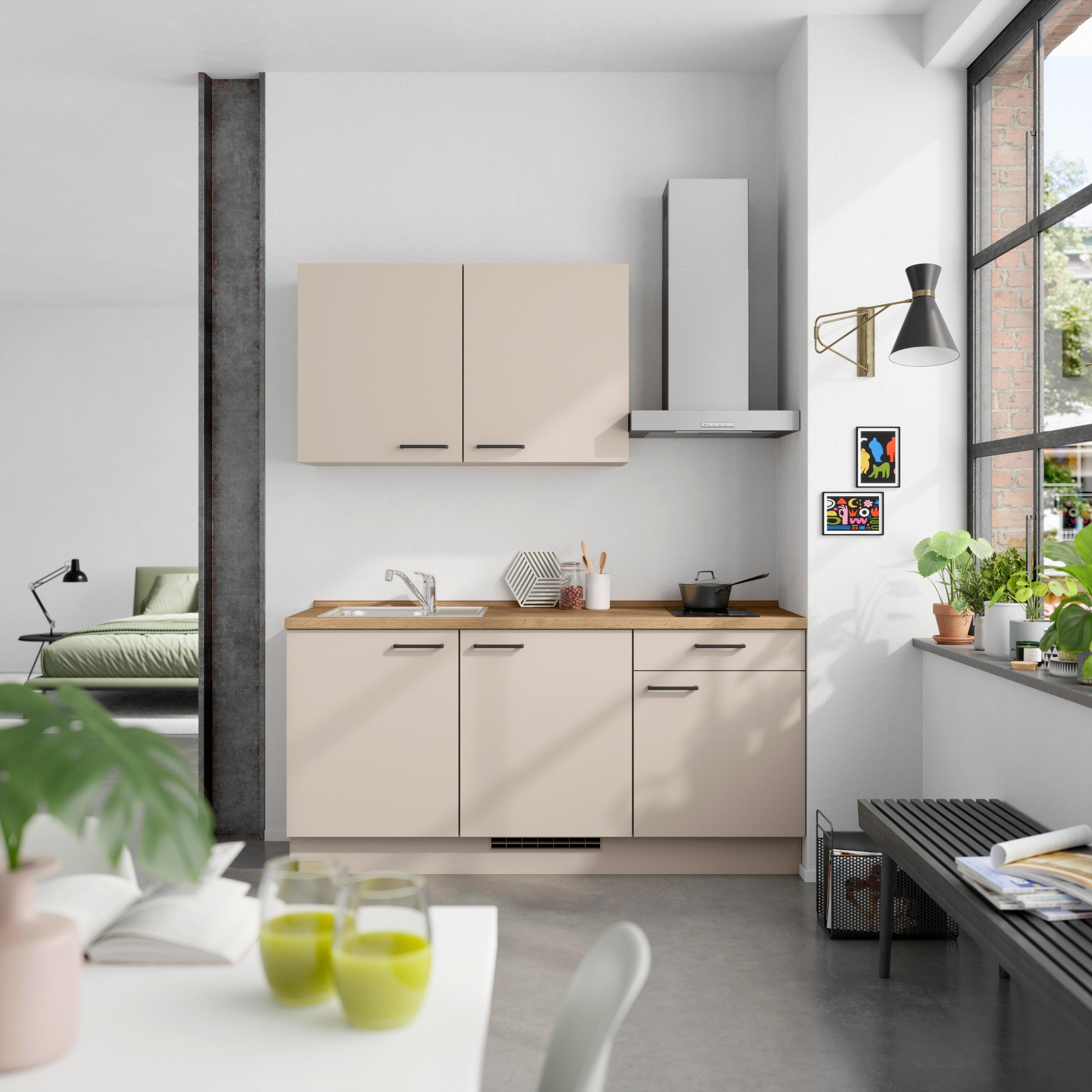 Küchenleerblock Easytouch Low o. Geräte Sandfarben - Sandfarben/Eichefarben, MODERN, Holzwerkstoff/Metall (180cm) - Nobilia