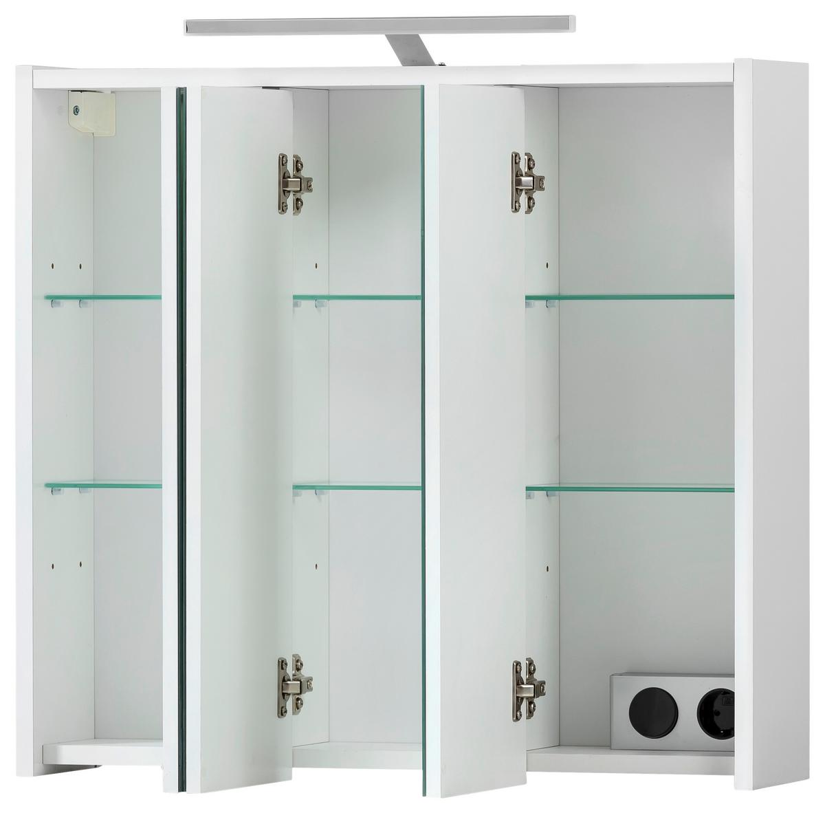 Spiegelschrank Dex Weiß mit LED 3-türig - Weiß, MODERN, Glas/Holzwerkstoff (65,0/64,0/16,0cm) - MID.YOU