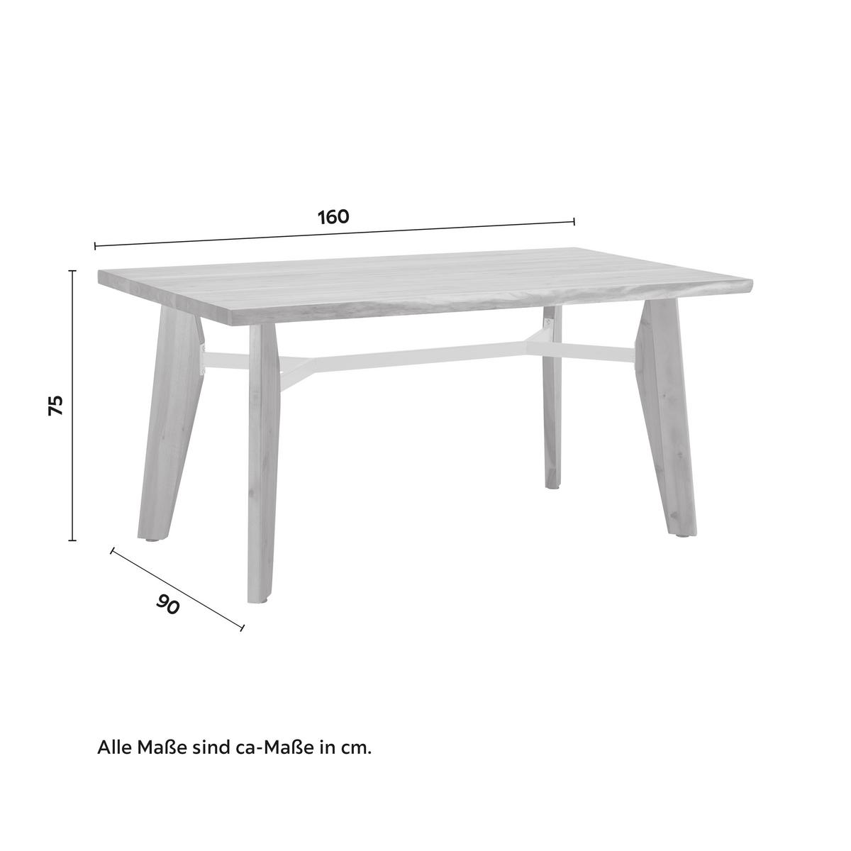Esstisch Jasper in Holz Akazie massiv hell ca. 160x90 cm - Grau/Akaziefarben, MODERN, Holz/Metall (160/90/75cm) - Bessagi Home