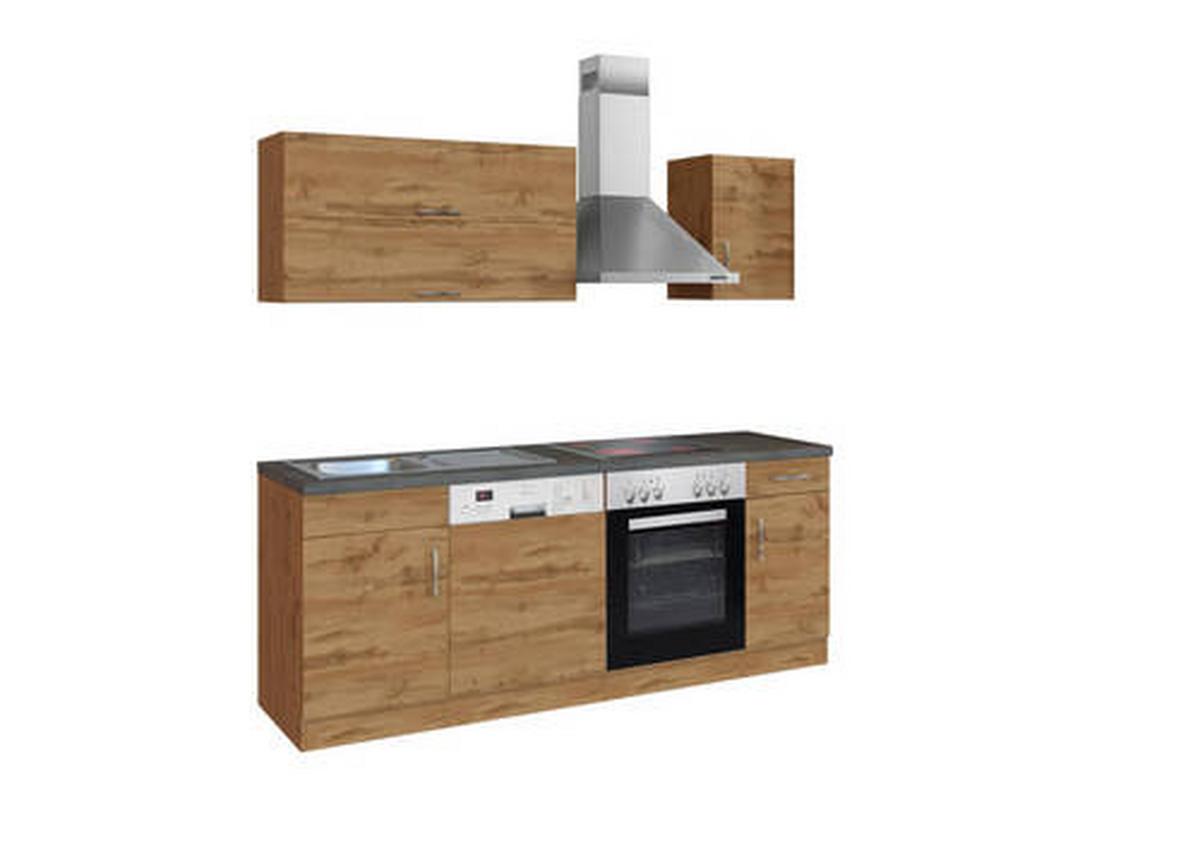 Küchenblock Sorrento mit Geräten ca. 210 cm Eichefarben - Chromfarben/Schieferfarben, MODERN, Holzwerkstoff/Metall (210cm) - Held