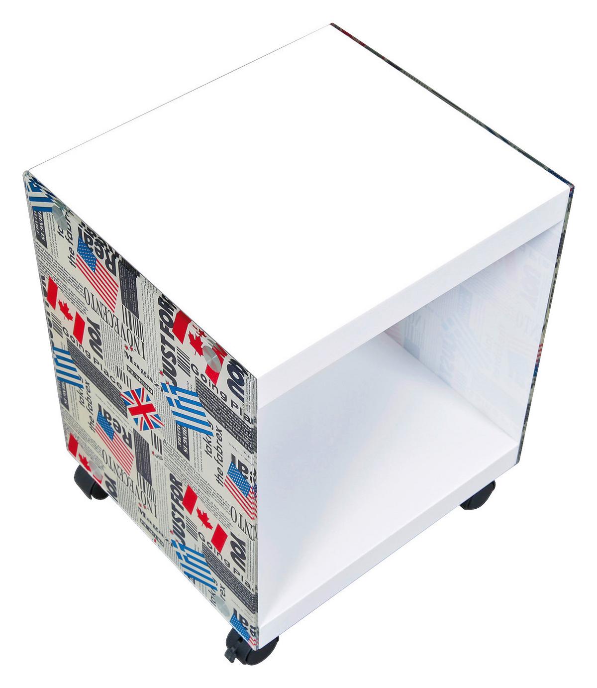 Couchtisch in Flagcube ca. 38x34x46 cm - Blau/Rot, Basics, Glas/Holzwerkstoff (38/33,50/46cm) - MID.YOU