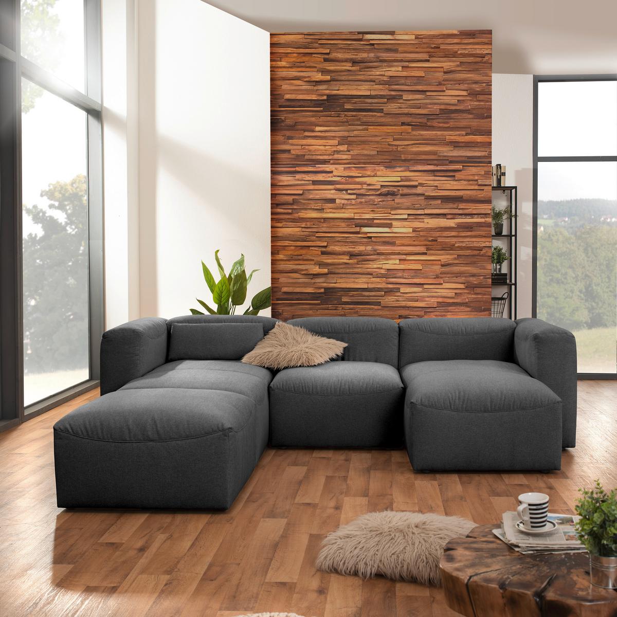 Wohnlandschaft Lena Anthrazit Flachgewebe - Anthrazit, Design, Kunststoff/Textil (235/275/160cm) - Max Winzer