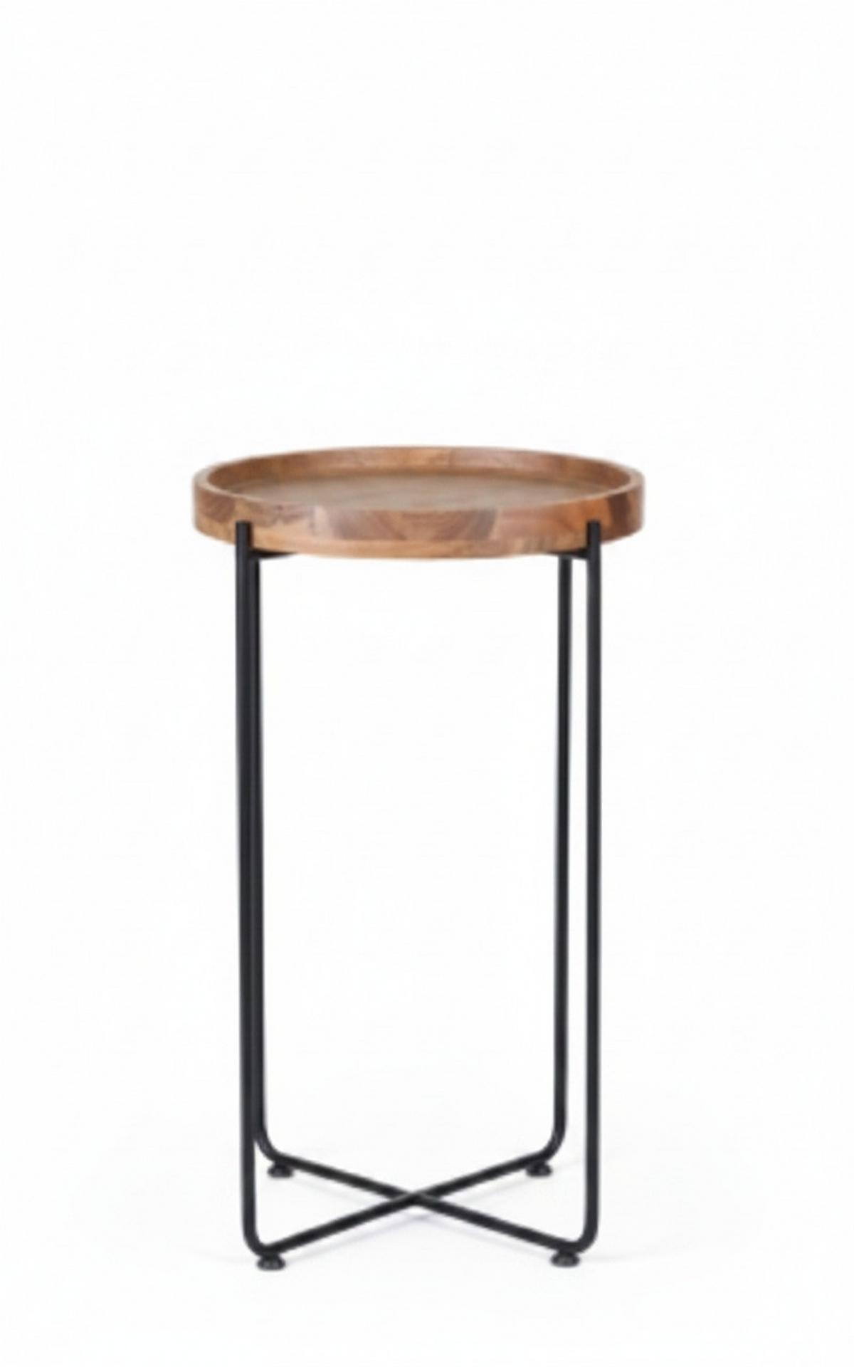 STOLIK BOCZNY TANU - kolor akacjowy/czarny, Trend, metal/drewno (43/43/66cm) - Landscape