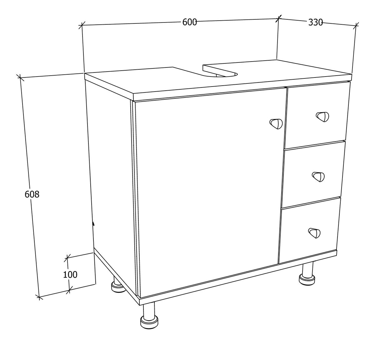Omarica Za Pod Umivalnik Nilosi M, Bela - srebrne barve/bela, Moderno, umetna masa/leseni material (60/61/33cm) - MID.YOU