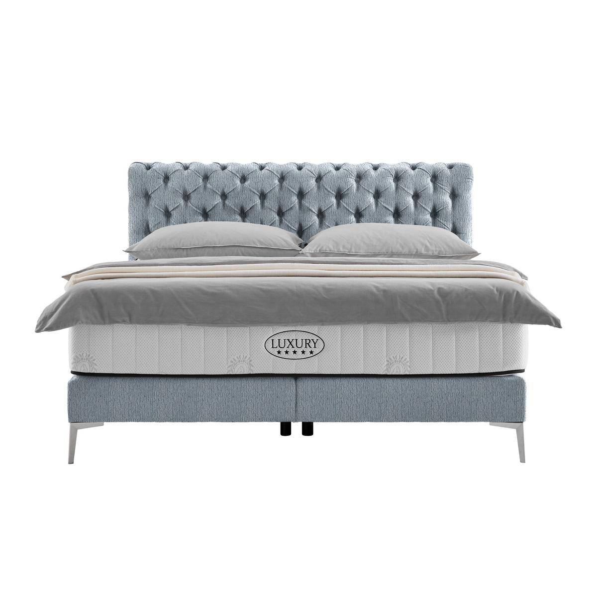 Boxspringbett Queen in Greige ca. 180x200cm - Chromfarben/Greige, Konventionell, Textil (180/200cm) - Premium Living