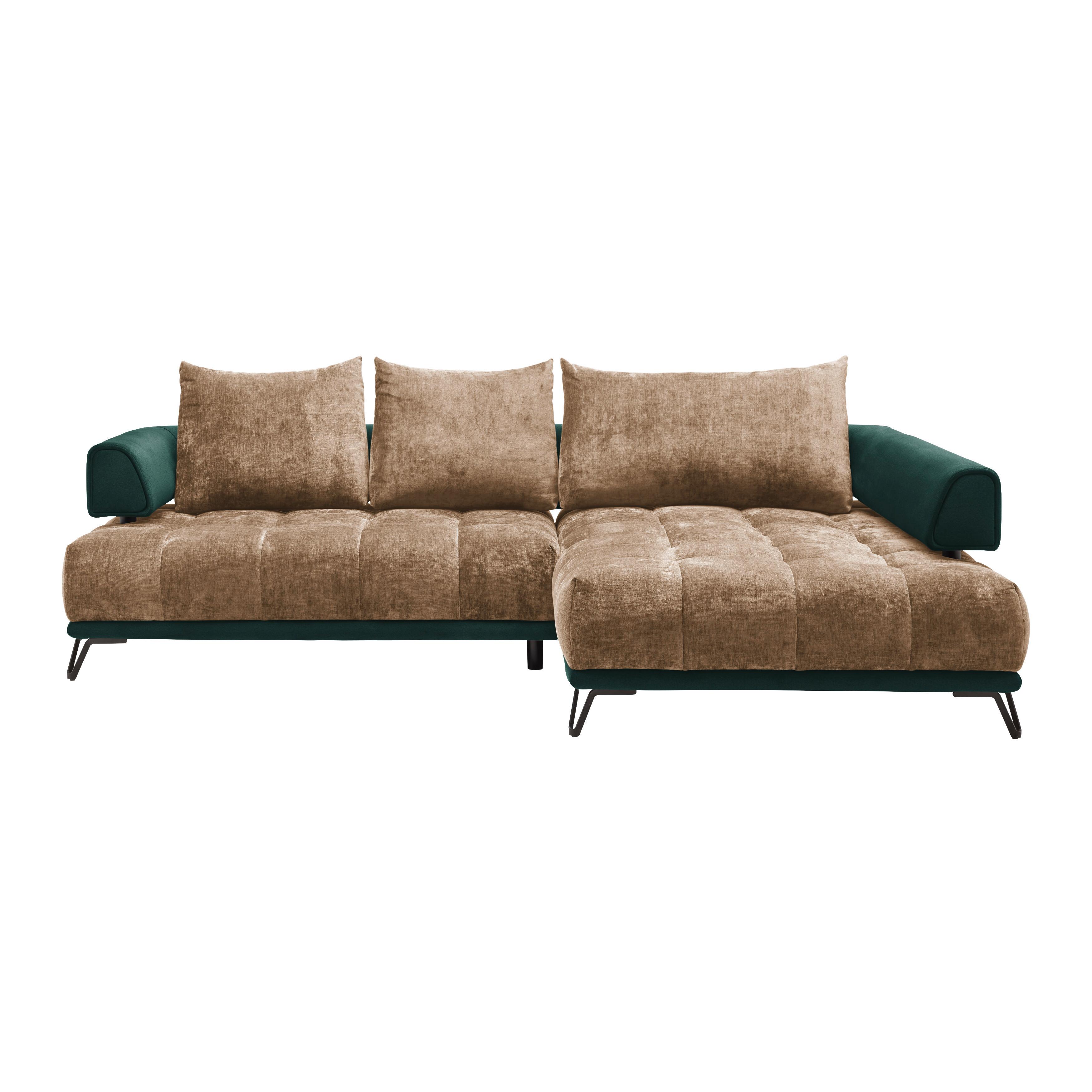 Ecksofa Morgan Dumkelgrün/Cappuccino - Dunkelgrün/Beige, MODERN, Textil/Metall (262/184cm) - Mömax