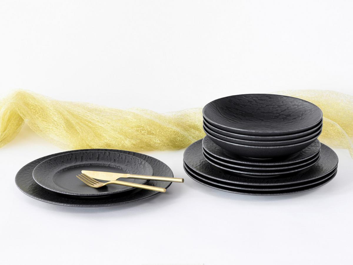 Tafelservice Rondo Schiefer in Schwarz, 12-teilig - Schwarz, MODERN, Keramik (43/40/37cm) - Creatable