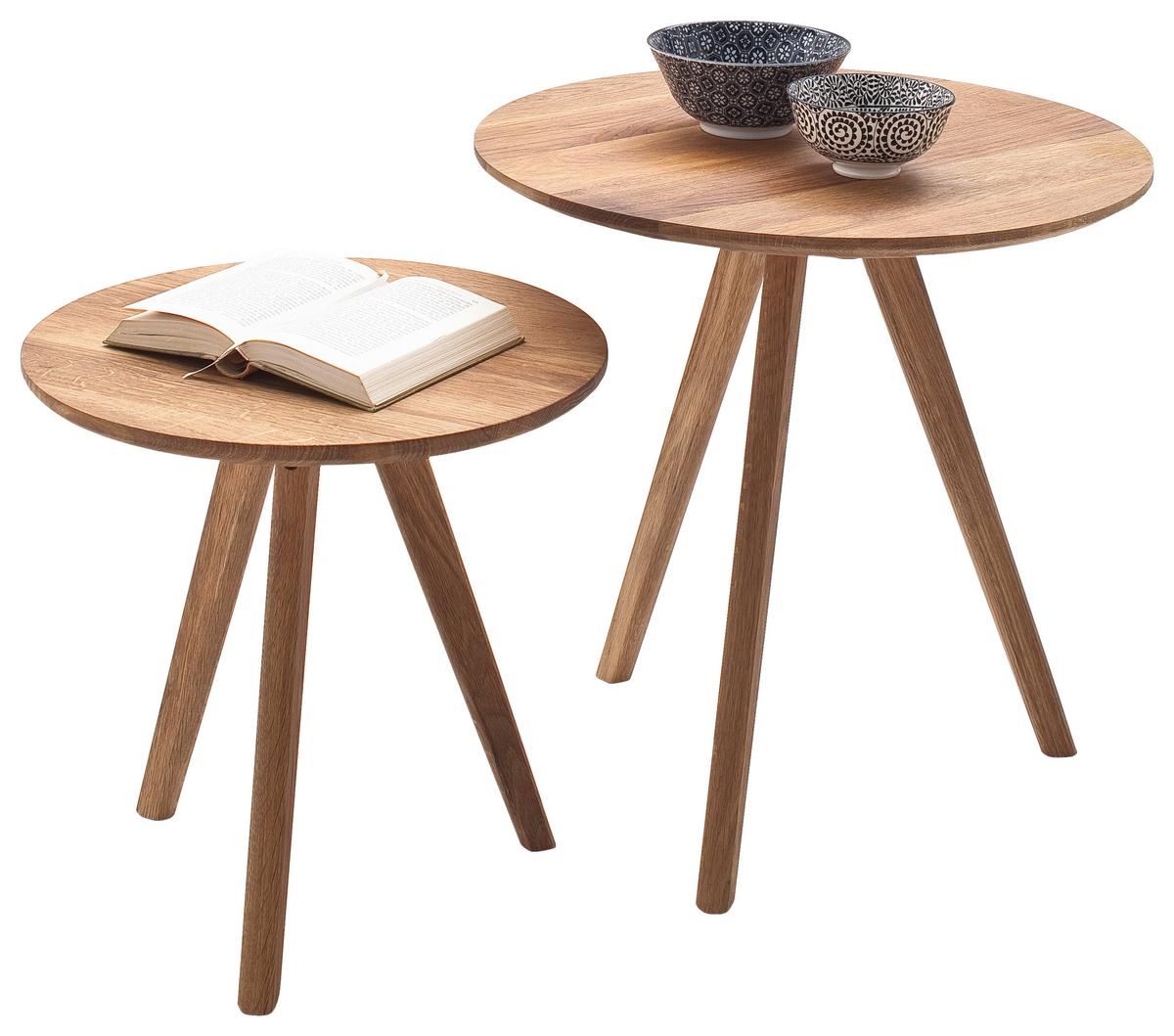 ZESTAW STOLIKÓW KAWOWYCH GENNY - kolor dębowy/kolor naturalny, Modern, drewno (40-50/40-50/40-45cm) - Xora