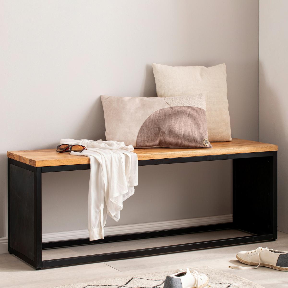 Sitzbank ca.120x45x35cm Akazie Echtholz - Schwarz, LIFESTYLE, Holz/Holzwerkstoff (120/45/35cm) - MID.YOU