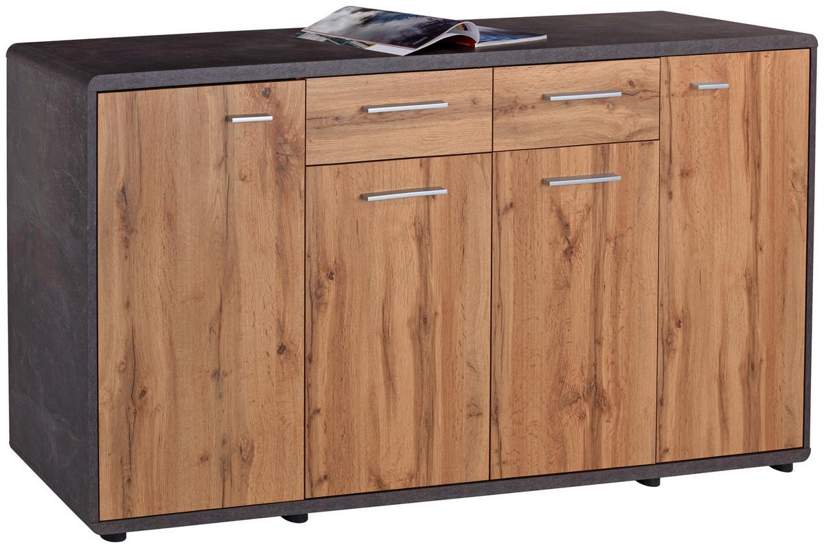 Komoda Fontana New - temno siva/barve hrasta, Moderno, umetna masa/leseni material (174,4/87,2/40cm) - Mömax