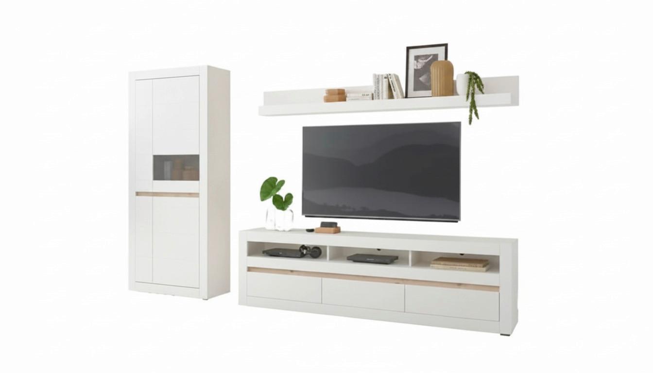 WOHNWAND CHESTER - Eichefarben/Silberfarben, Design, Glas/Holzwerkstoff (312/198/42cm) - MID.YOU