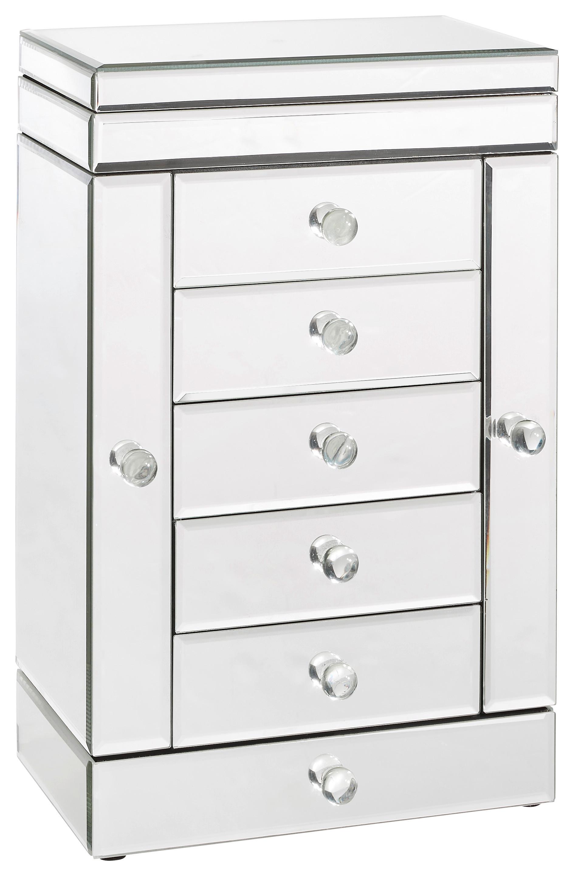 SZAFKA NA BIŻUTERIĘ PAMELA - kolor srebrny, Design, materiał drewnopochodny/szkło (26/41/18cm) - Xora