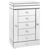 SZAFKA NA BIŻUTERIĘ PAMELA - kolor srebrny, Design, materiał drewnopochodny/szkło (26/41/18cm) - Xora