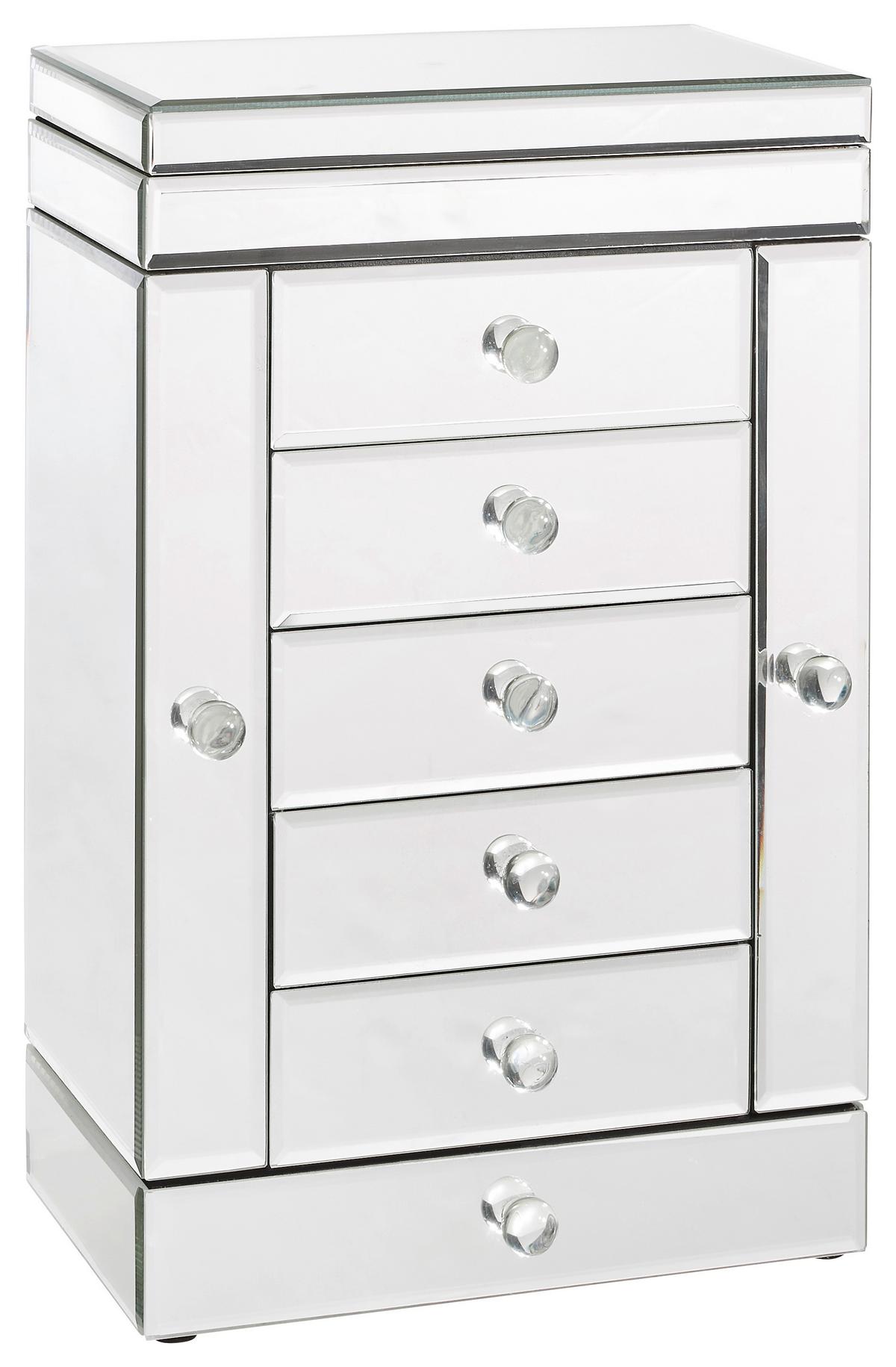 SZAFKA NA BIŻUTERIĘ PAMELA - kolor srebrny, Design, materiał drewnopochodny/szkło (26/41/18cm) - Xora