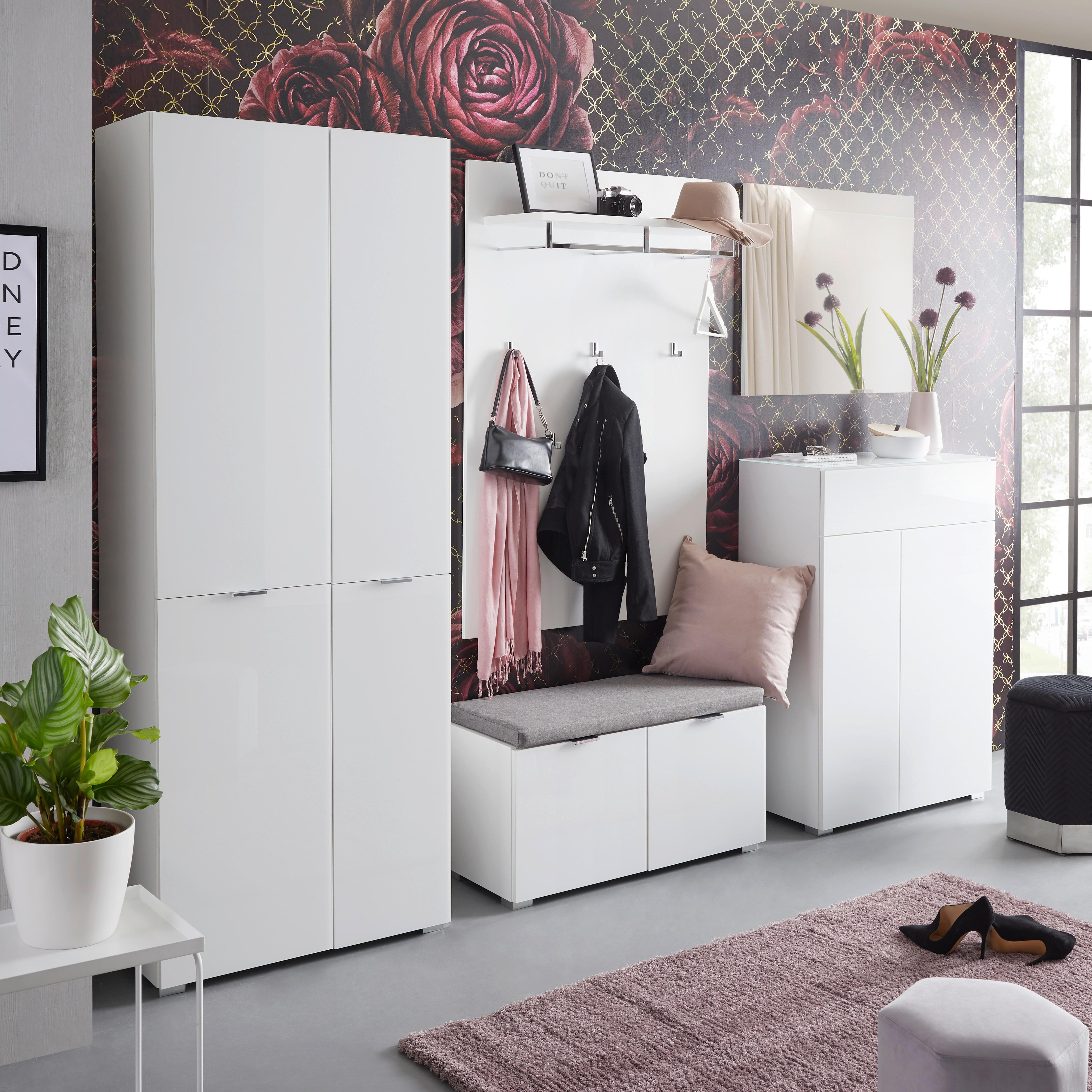 Sitzbank in Weiss - Chromfarben, Modern, Glas/Holzwerkstoff (85/48/37cm) - Premium Living