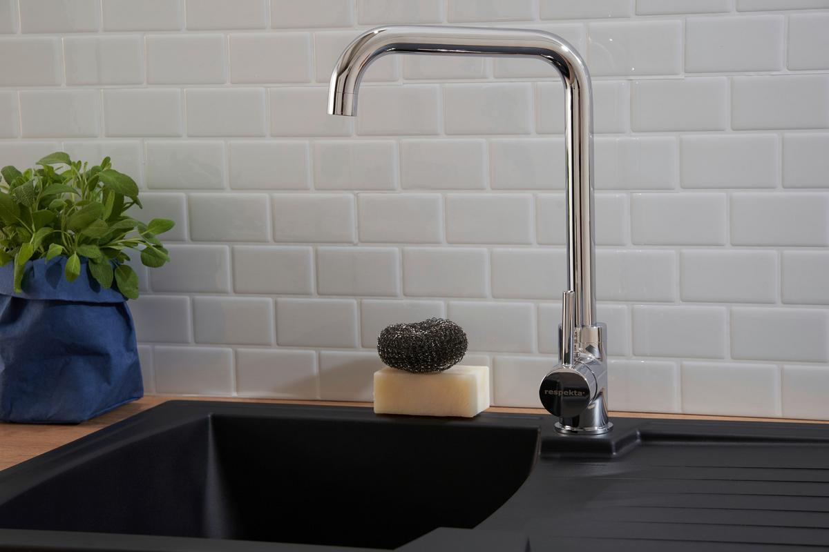 Spüle Boston Schwarz Kunststein B: ca. 86 cm - Schwarz, Trend, Glas/Kunststoff (86/20/50cm) - Respekta