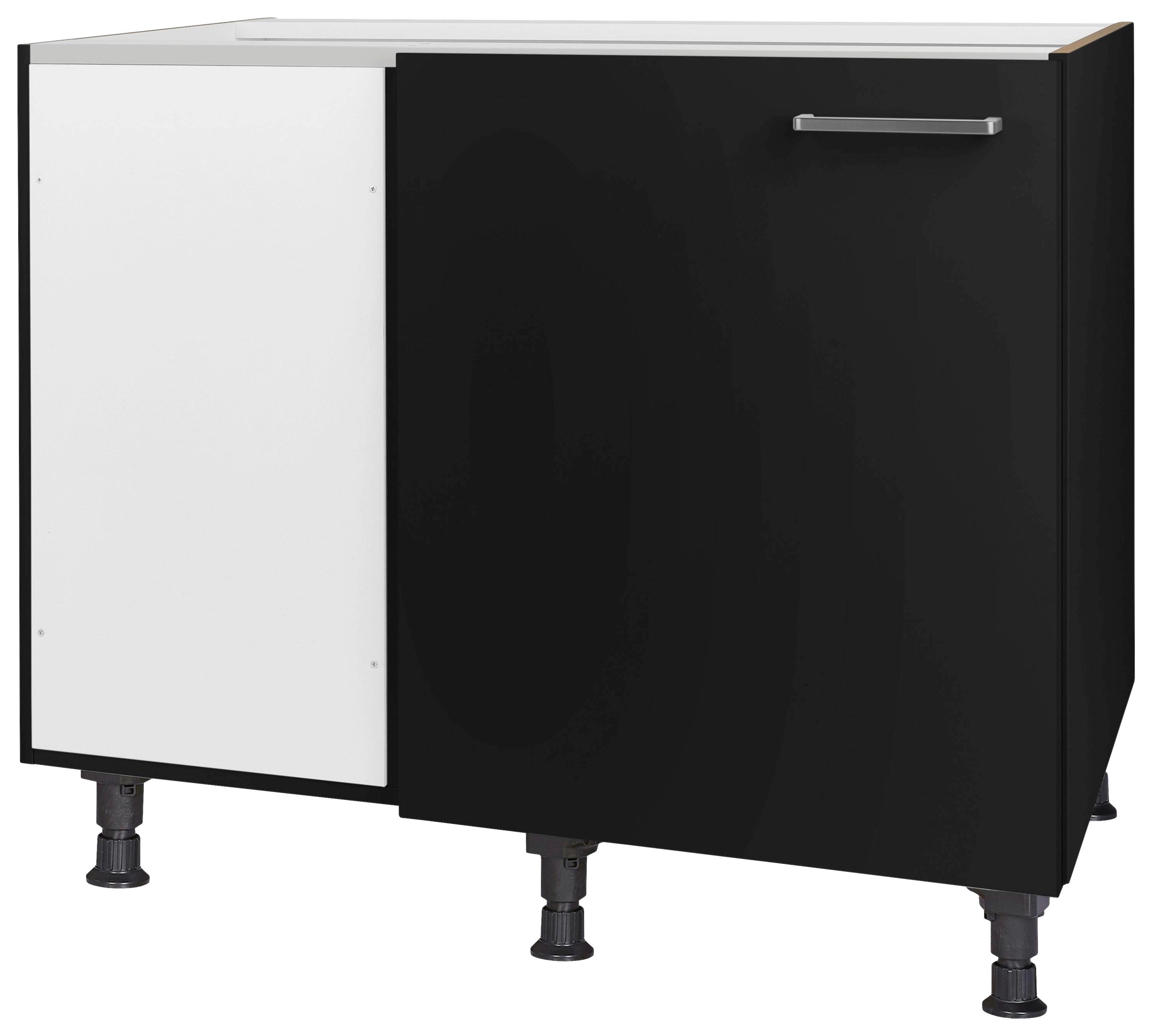 Eckunterschrank Touch Schwarz - Edelstahlfarben/Schwarz, MODERN, Holzwerkstoff/Metall (125/87/65cm) - Nobilia