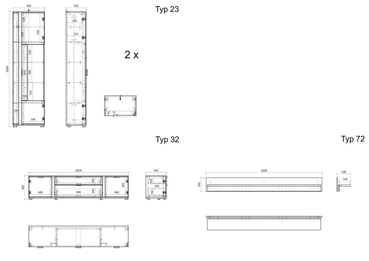WOHNWAND LONG ISLAND - Eiche Wotan/Silberfarben, Design, Glas/Holzwerkstoff (330/200/42cm) - MID.YOU