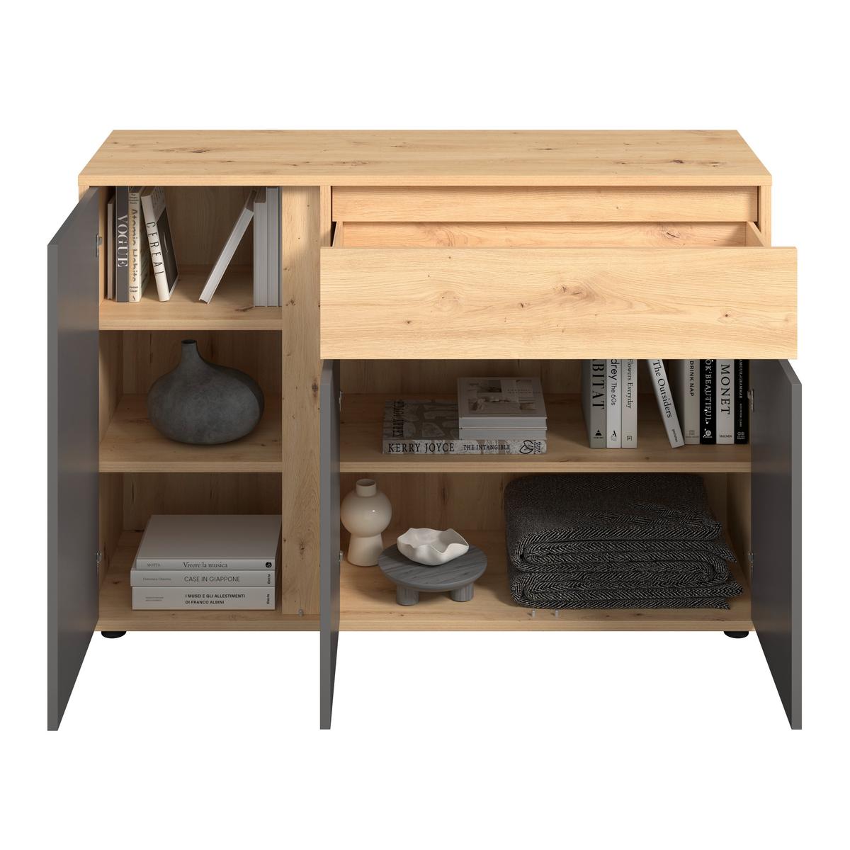 Komoda Caneva - hrast Artisan/crna, Moderno, drvni materijal/plastika (128/86/40,3cm) - Modern Living