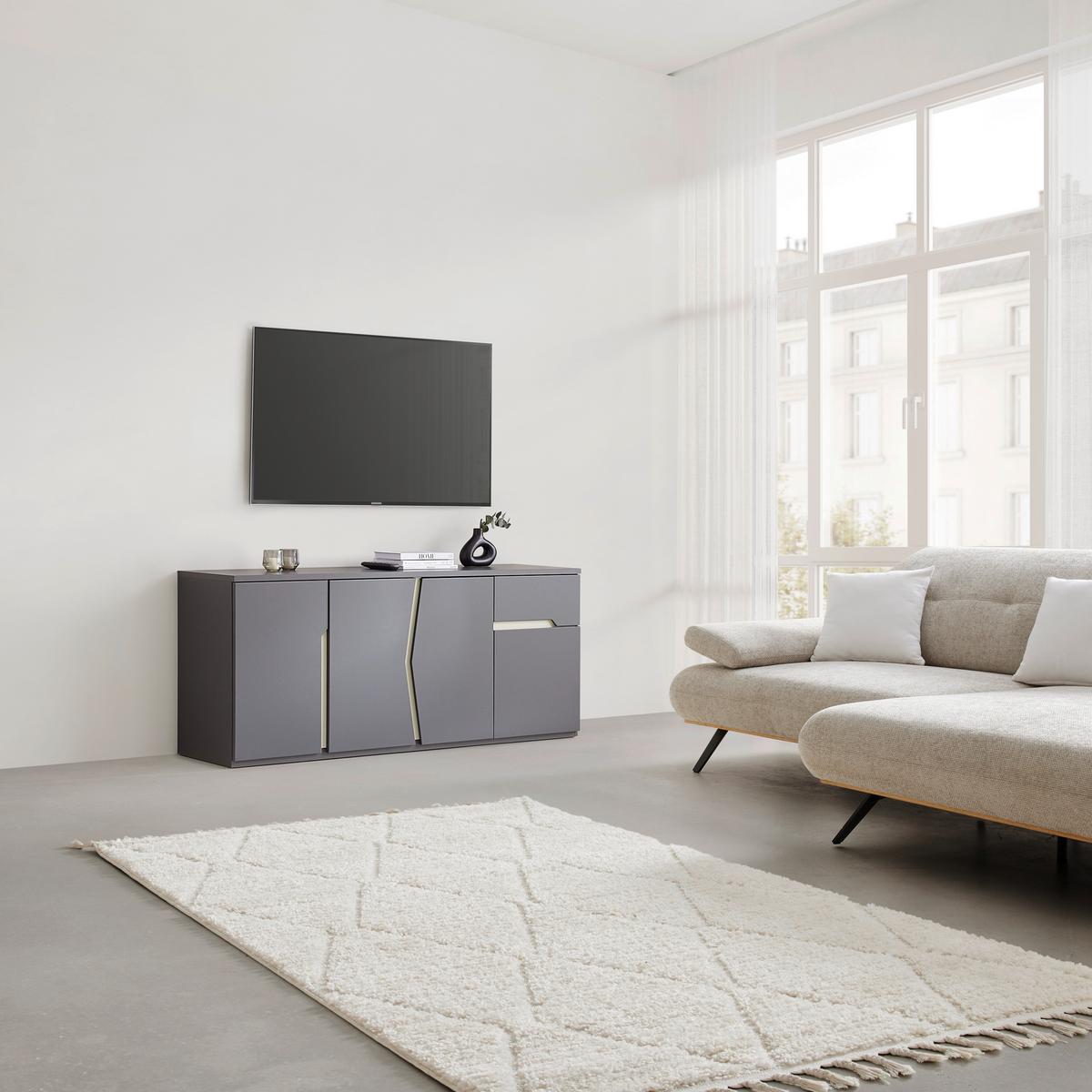 lowboard in Grau/Graphitfarben - couleur graphite/gris, Modern, matière synthétique/matériau de bois (164/69/42cm) - Premium Living