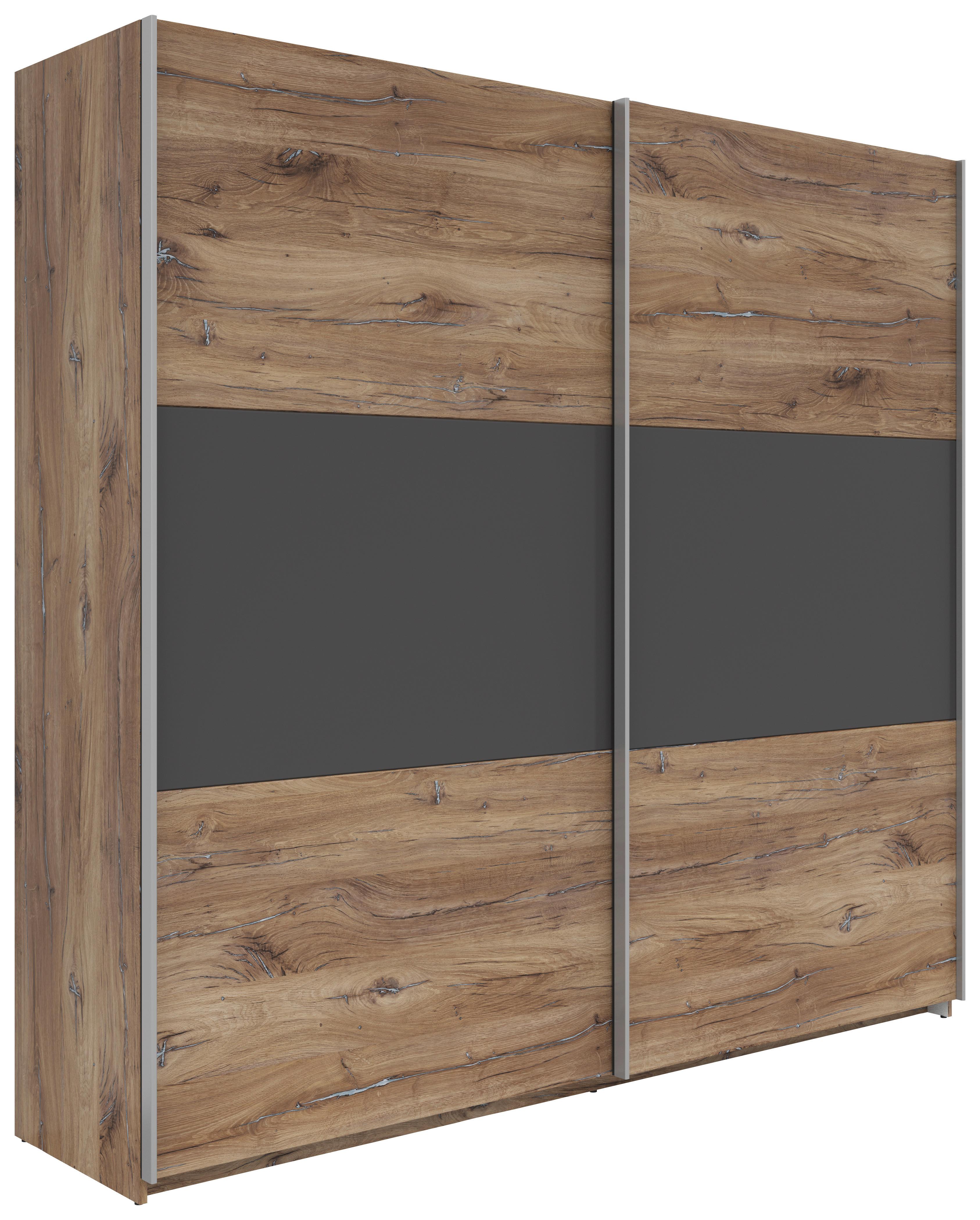 Schwebetürenschrank Saturn in Graphit/Eichefarben - Eichefarben/Silberfarben, Konventionell, Holzwerkstoff/Metall (218/210/59cm) - Mömax