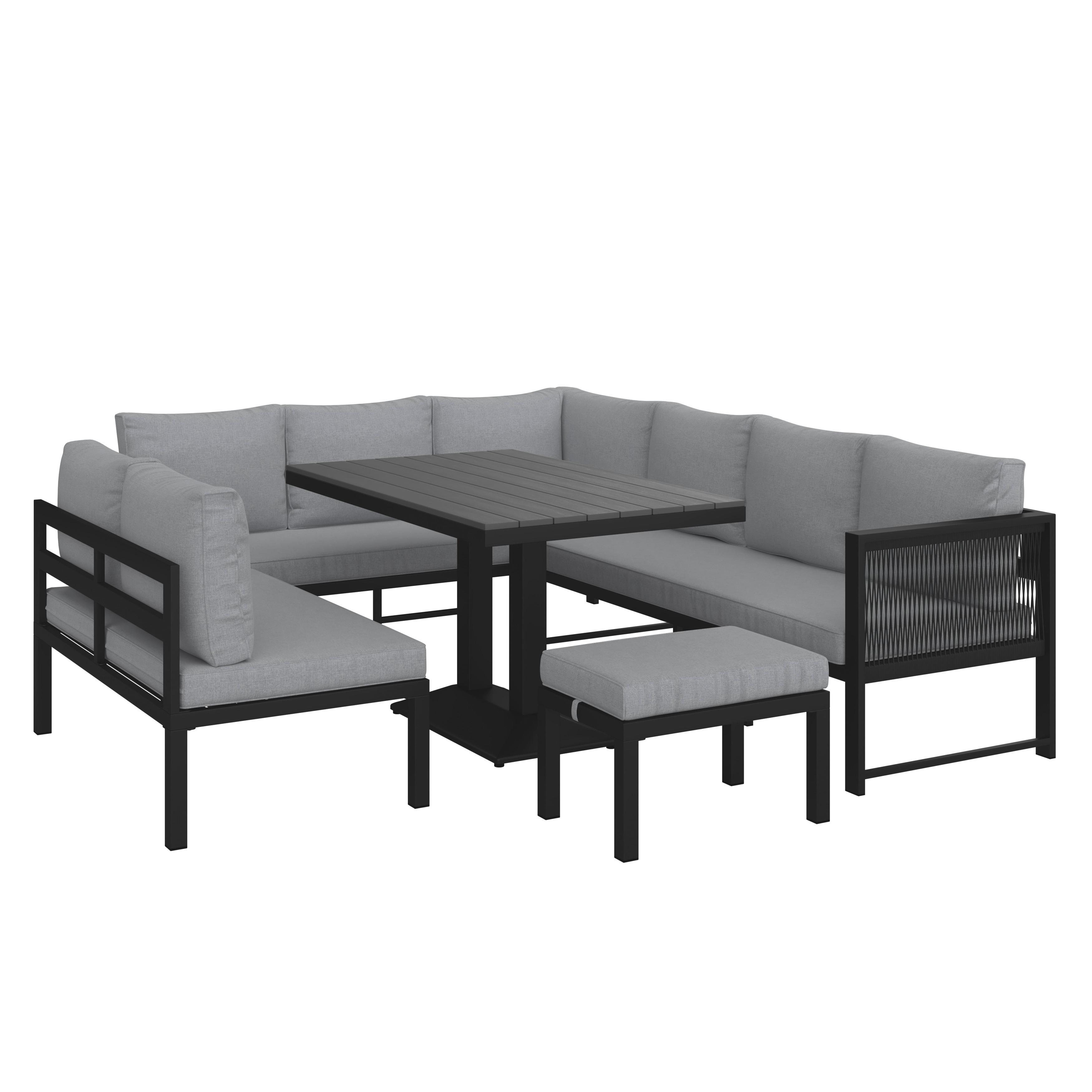 Jedilna Lounge Garnitura Pergolina, Siva, 5-Delno - temno siva/siva, Moderno, kovina/umetna masa (194/245cm) - Bessagi Garden