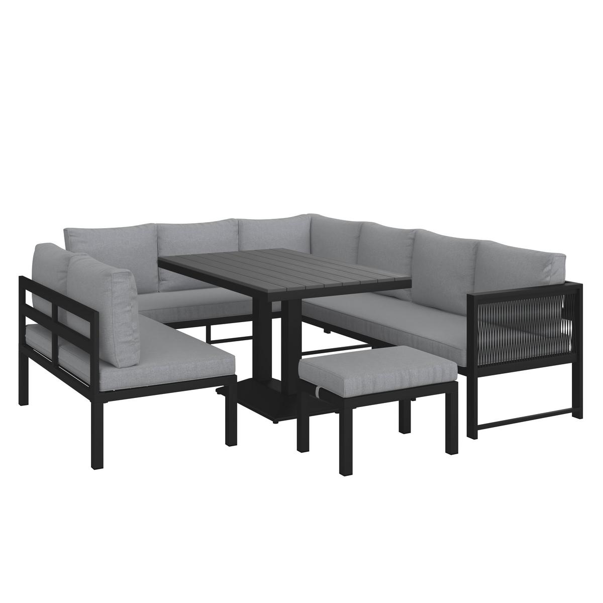 Dining-Loungeset Pergolina Grau Metall/Outdoorstoff - Dunkelgrau/Hellgrau, MODERN, Kunststoff/Textil (194/245cm) - Bessagi Garden