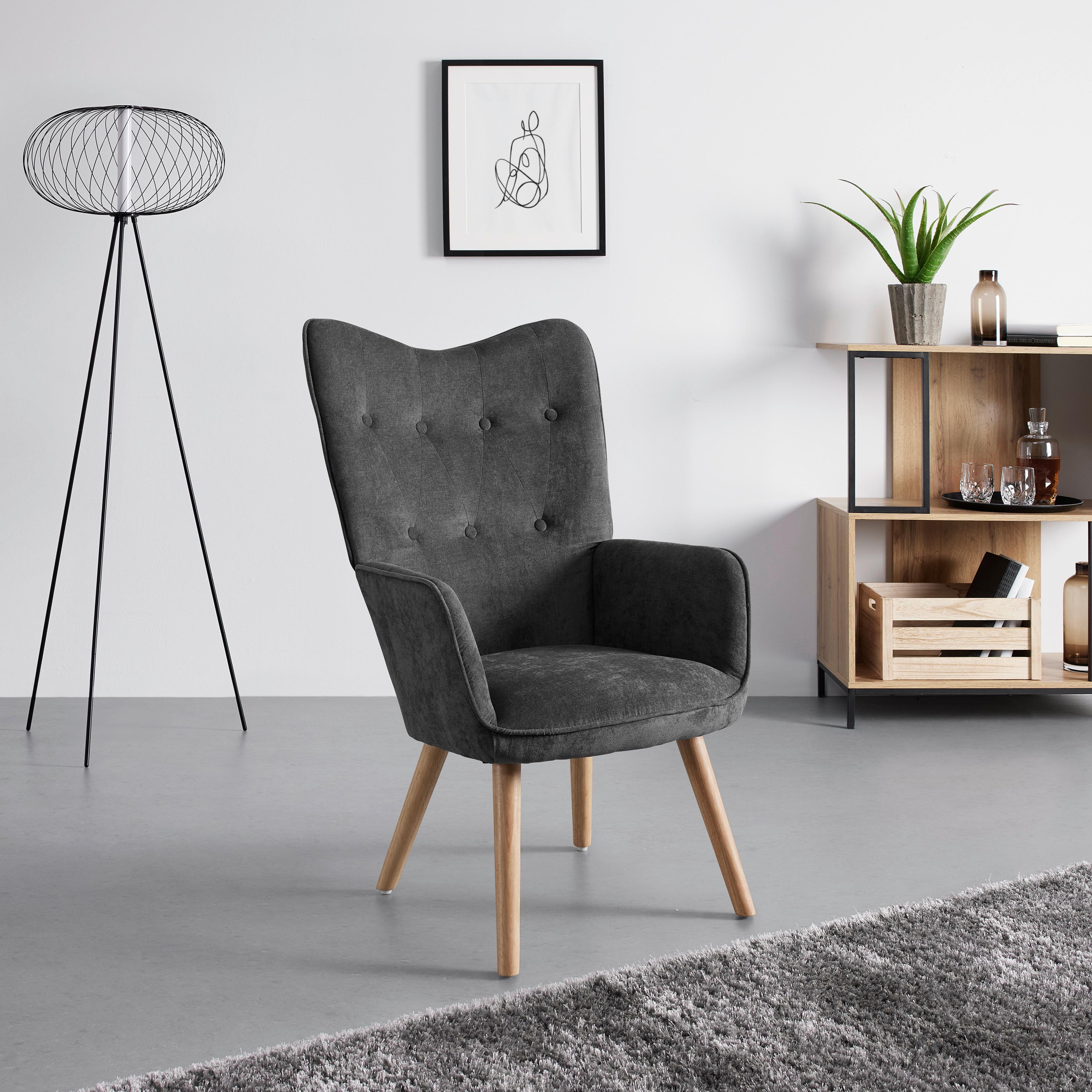 FÅTÖLJ NATALIE - grå/naturfärgad, Modern, metall/trä (64/99/68cm) - Bessagi Home
