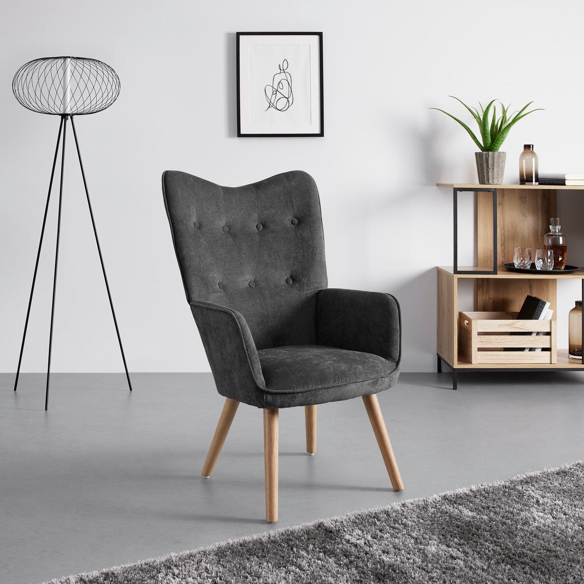 Sessel Natalie Dunkelgrau Webstoff - Naturfarben/Grau, MODERN, Holz/Textil (64/99/68cm) - Bessagi Home