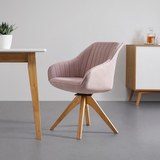 Armlehnstuhl in Rosa 'Leonie' - Eichefarben/Rosa, MODERN, Holz/Textil (60/84/61cm) - Bessagi Home