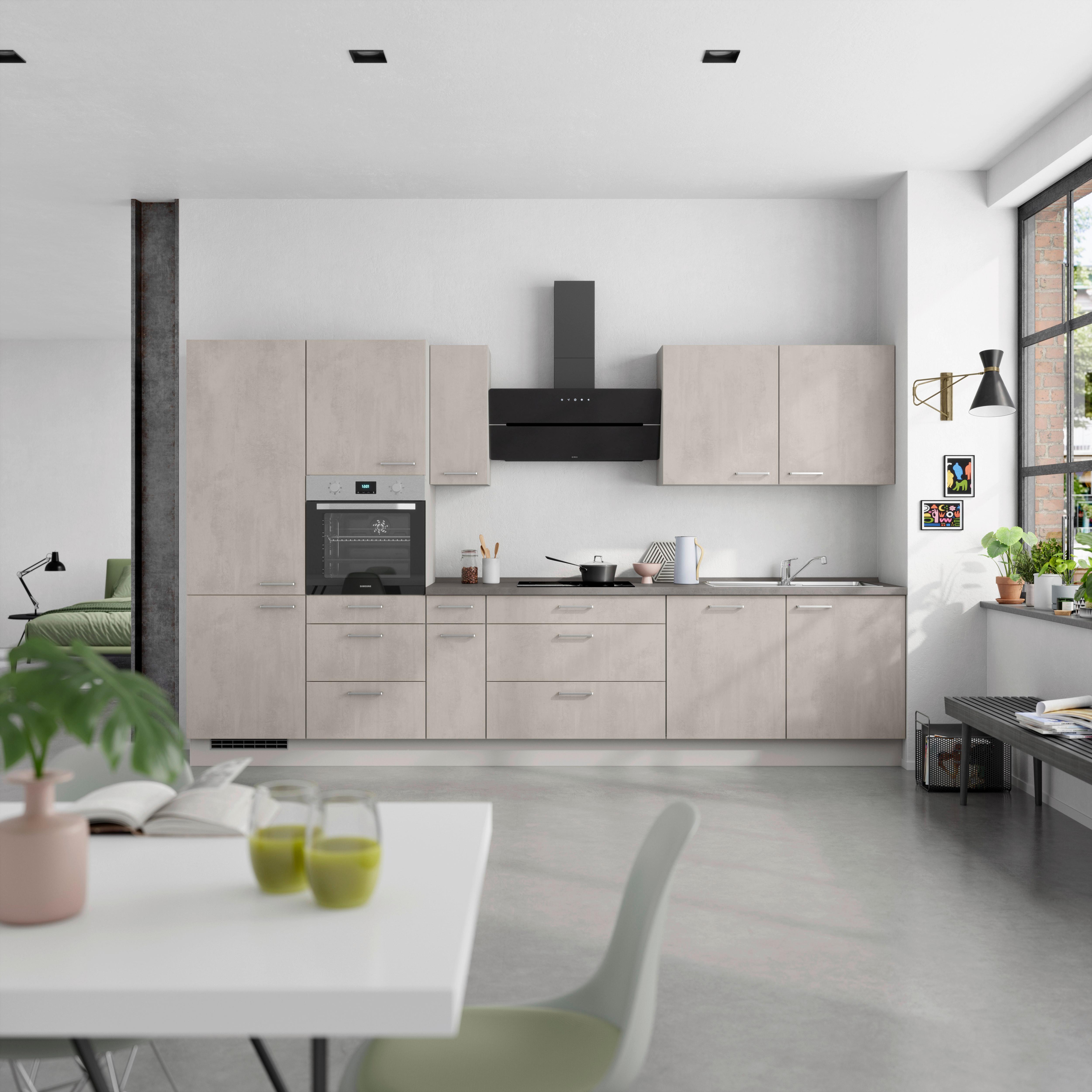 Küchenblock Riva High m. Geräten Grau - Schieferfarben/Edelstahlfarben, MODERN, Holzwerkstoff/Metall (360cm) - Nobilia