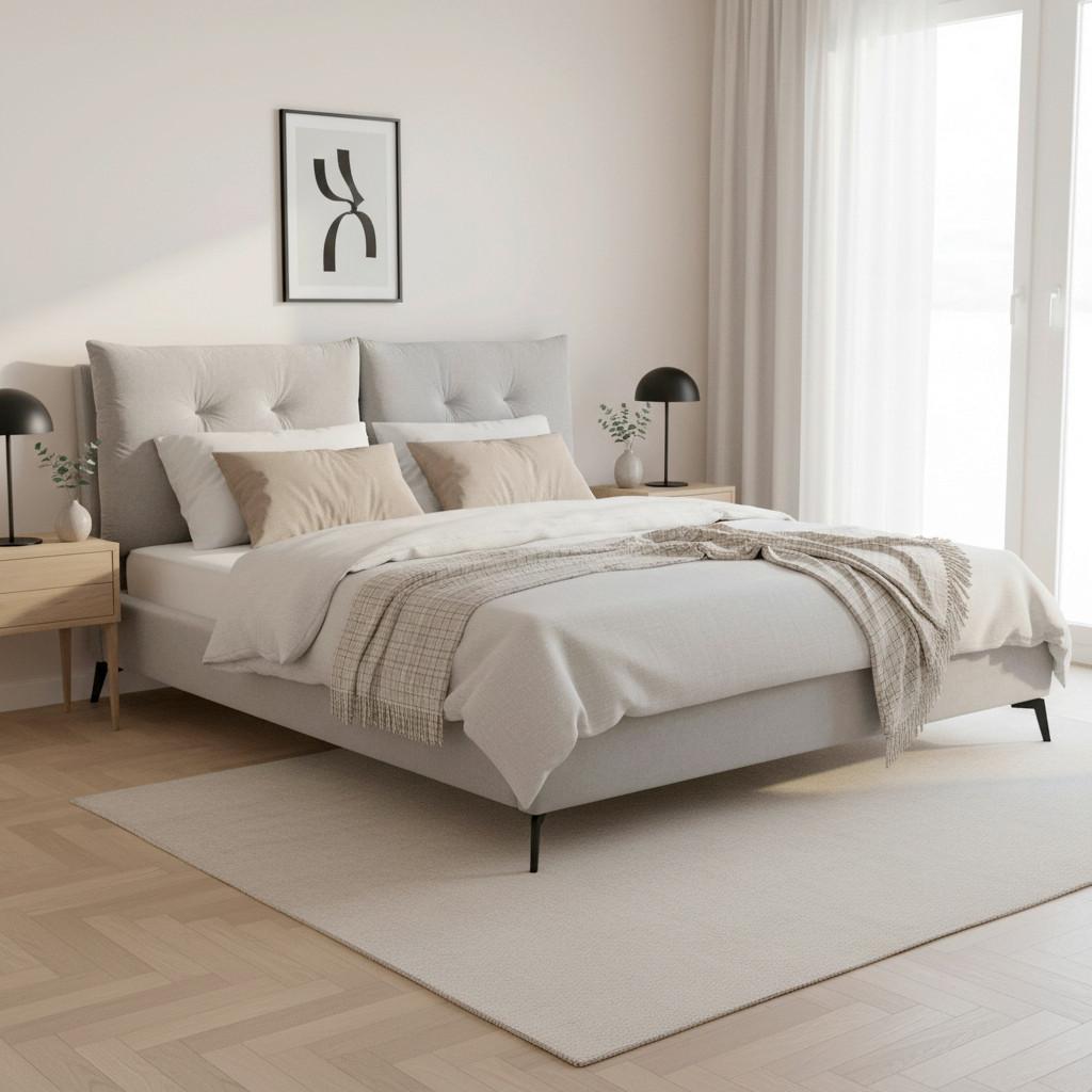 Polsterbett Dreamy Hellgrau ca. 180x200 cm - Hellgrau/Schwarz, MODERN, Holz/Textil (180/200cm) - Bessagi Home