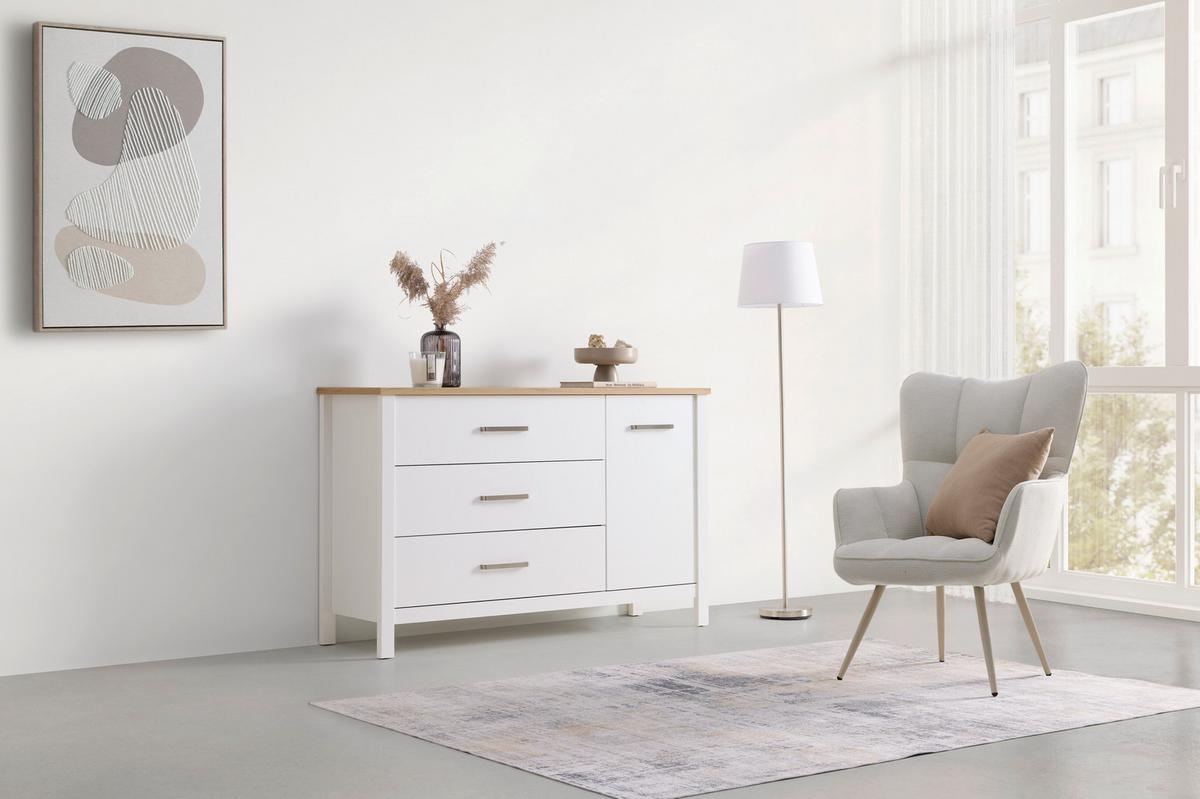 Sideboard Sicilia Weiß/Eiche - Silberfarben/Weiß, ROMANTIK / LANDHAUS, Holzwerkstoff/Metall (148/92/45cm) - Mömax