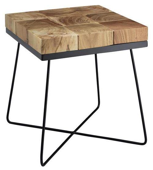 Beistelltisch "Zari" , ca. 45x45 cm, aus Akazie - Schwarz/Akaziefarben, Design, Holz/Metall (45/51/45cm) - MID.YOU