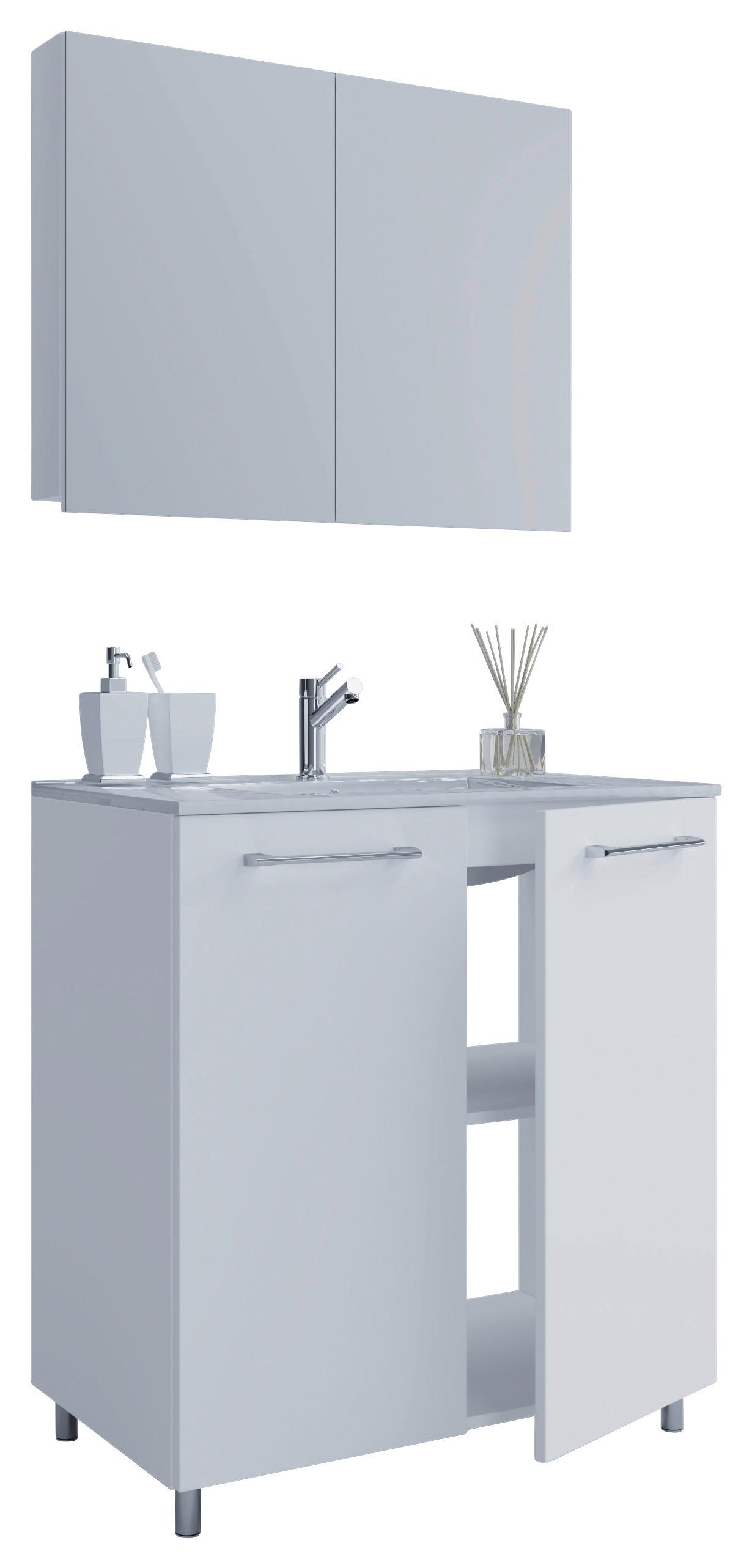 Kopalnica Gilos, Bela - srebrne barve/bela, Moderno, kovina/leseni material (60cm) - MID.YOU