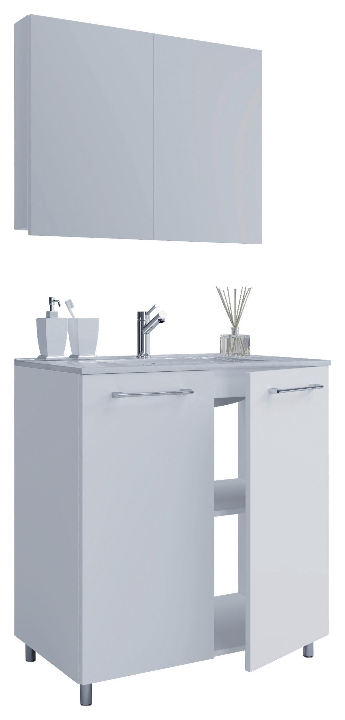 Kopalnica Gilos, Bela - srebrne barve/bela, Moderno, kovina/leseni material (60cm) - MID.YOU