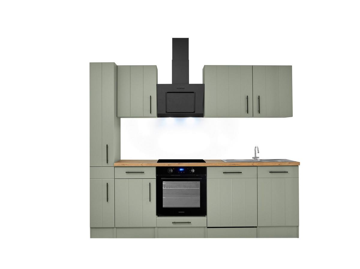 Küchenblock Anton m. Geräte Wildeiche/Schilfgrün - Schilfgrün/Wildeiche, Trend, Holzwerkstoff/Metall (250cm) - Respekta