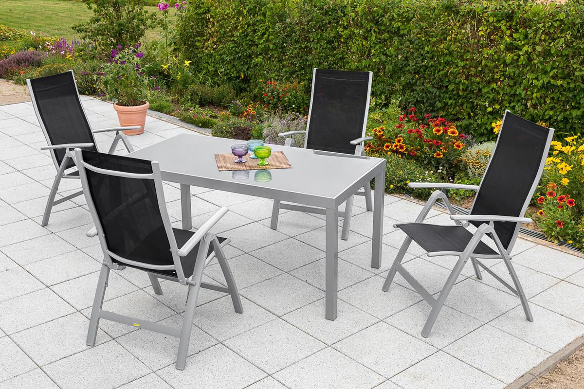 Vrtni Set Carrara, 5-Delni - srebrne barve/črna, Moderno, kovina/tekstil - Gardenson