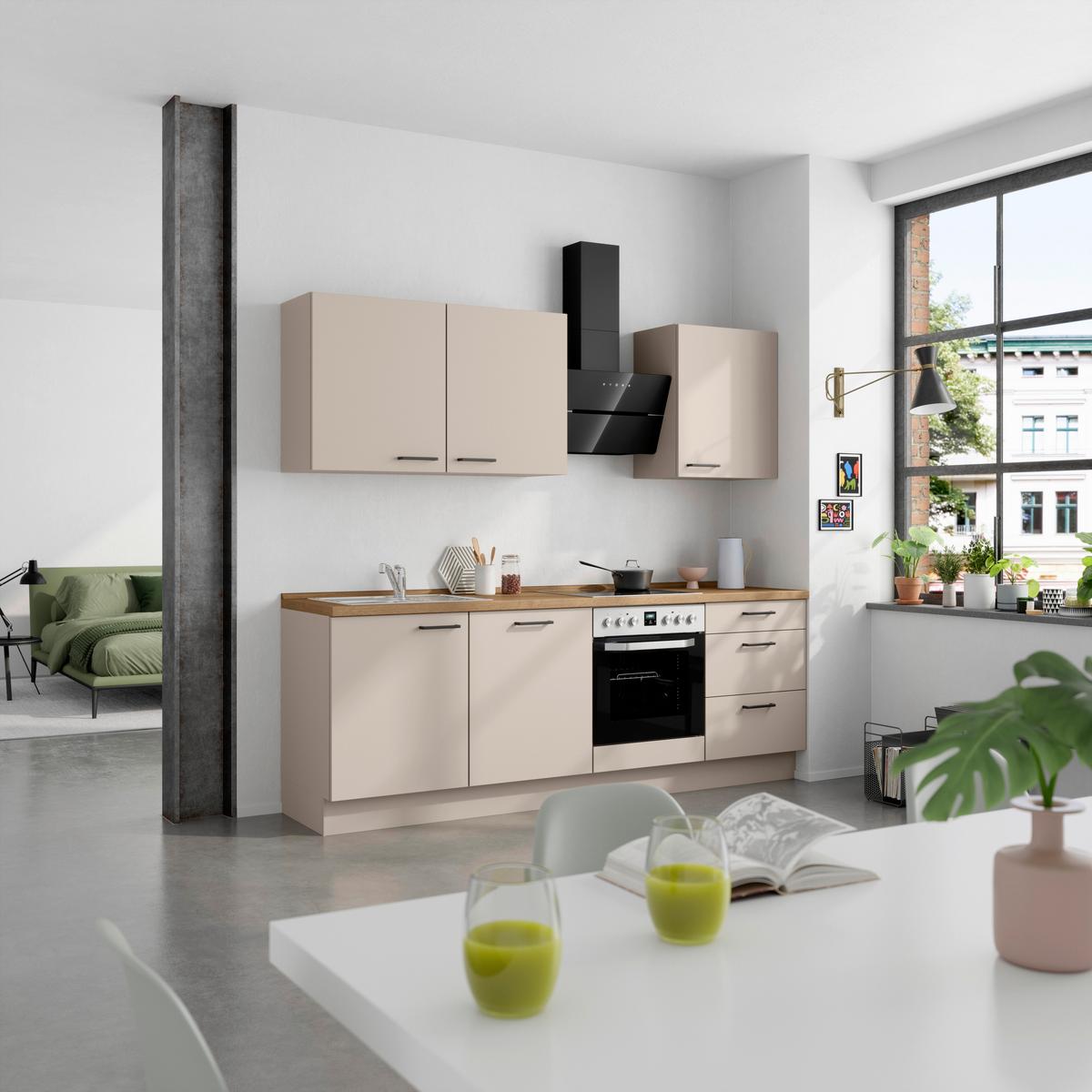 Küchenleerblock Easytouch High o. Geräte Sandfarben - Sandfarben/Eichefarben, MODERN, Holzwerkstoff/Metall (240cm) - Nobilia