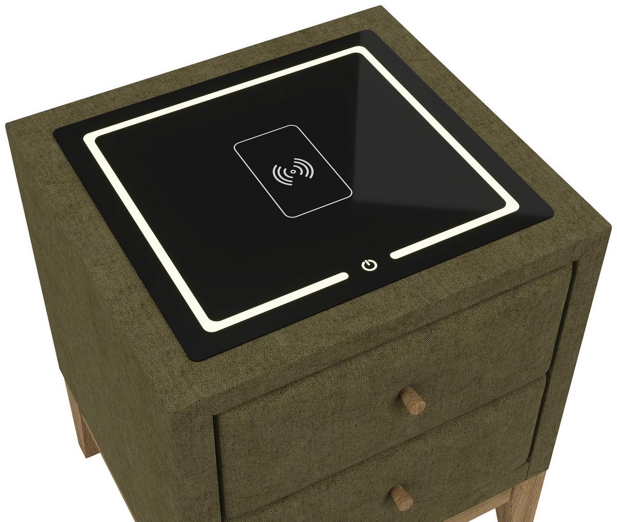 Nachttisch Elena - Olivgrün, Konventionell, Glas/Holz (48/68/45cm) - Sembella