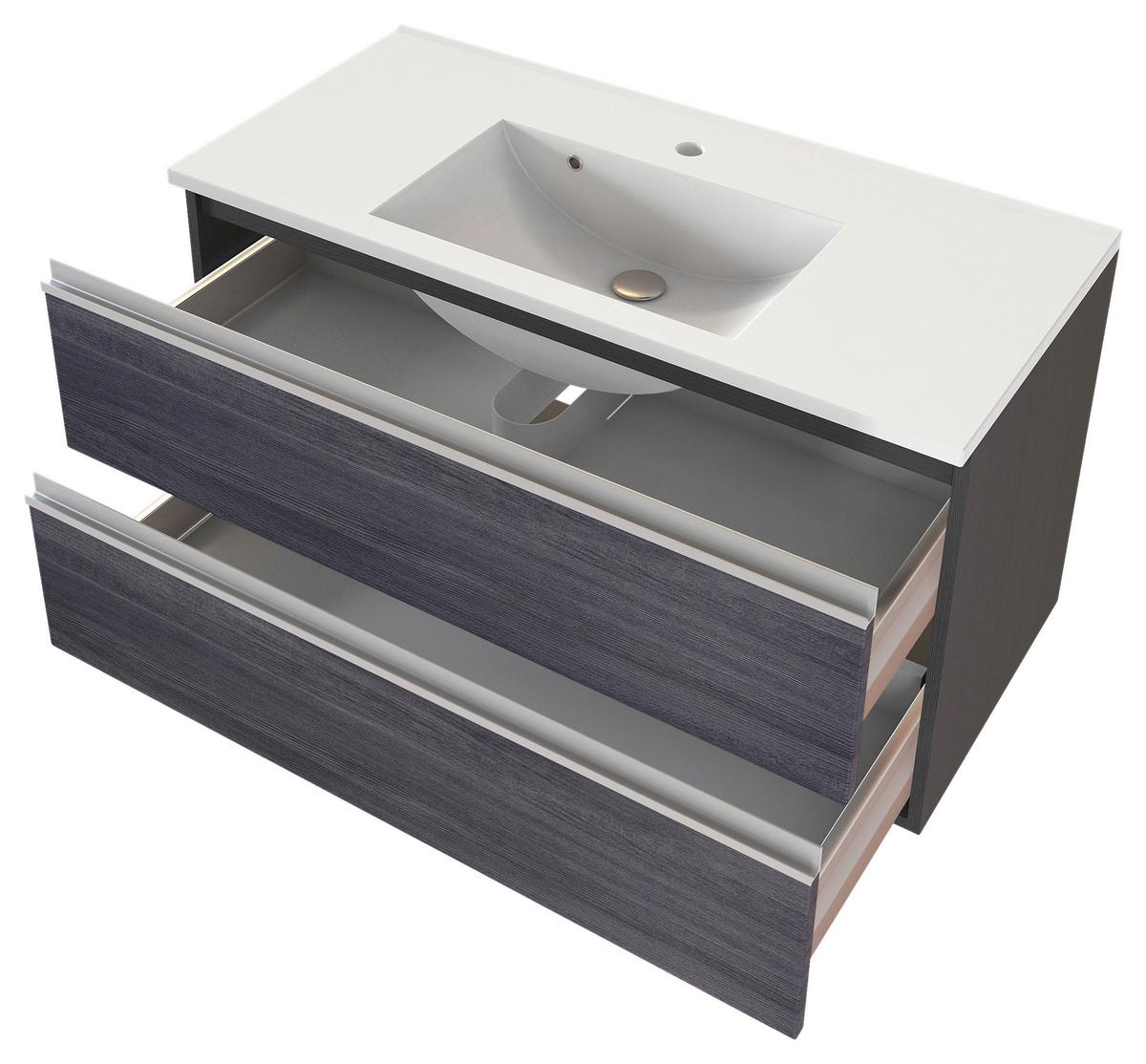 Waschtischkombi in Grau 'Arezzo' - Weiß/Silbereichenfarben, Basics, Holzwerkstoff/Stein (100cm) - Held