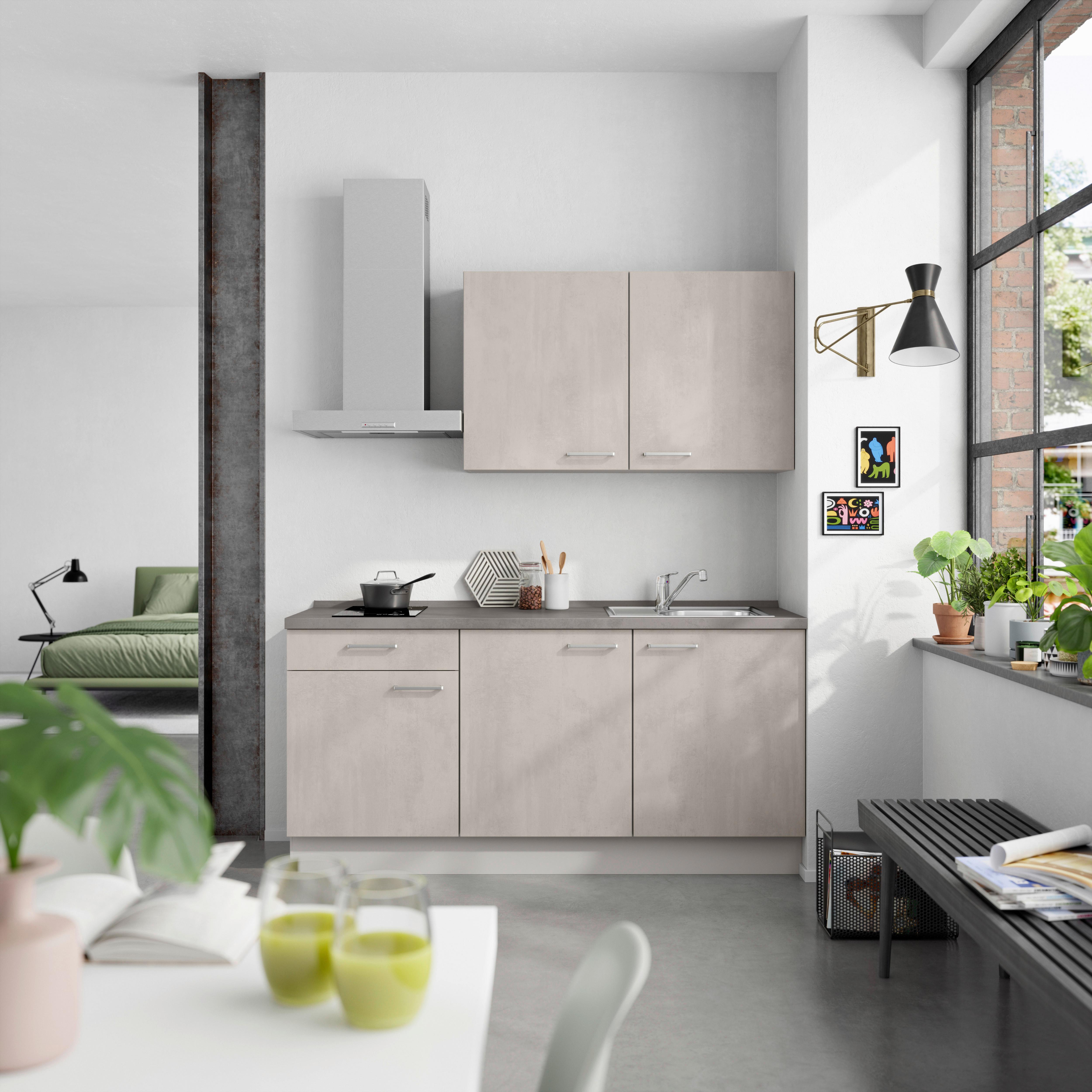 Küchenblock Riva Low m. Geräten Grau - Schieferfarben/Edelstahlfarben, MODERN, Holzwerkstoff/Metall (180cm) - Nobilia