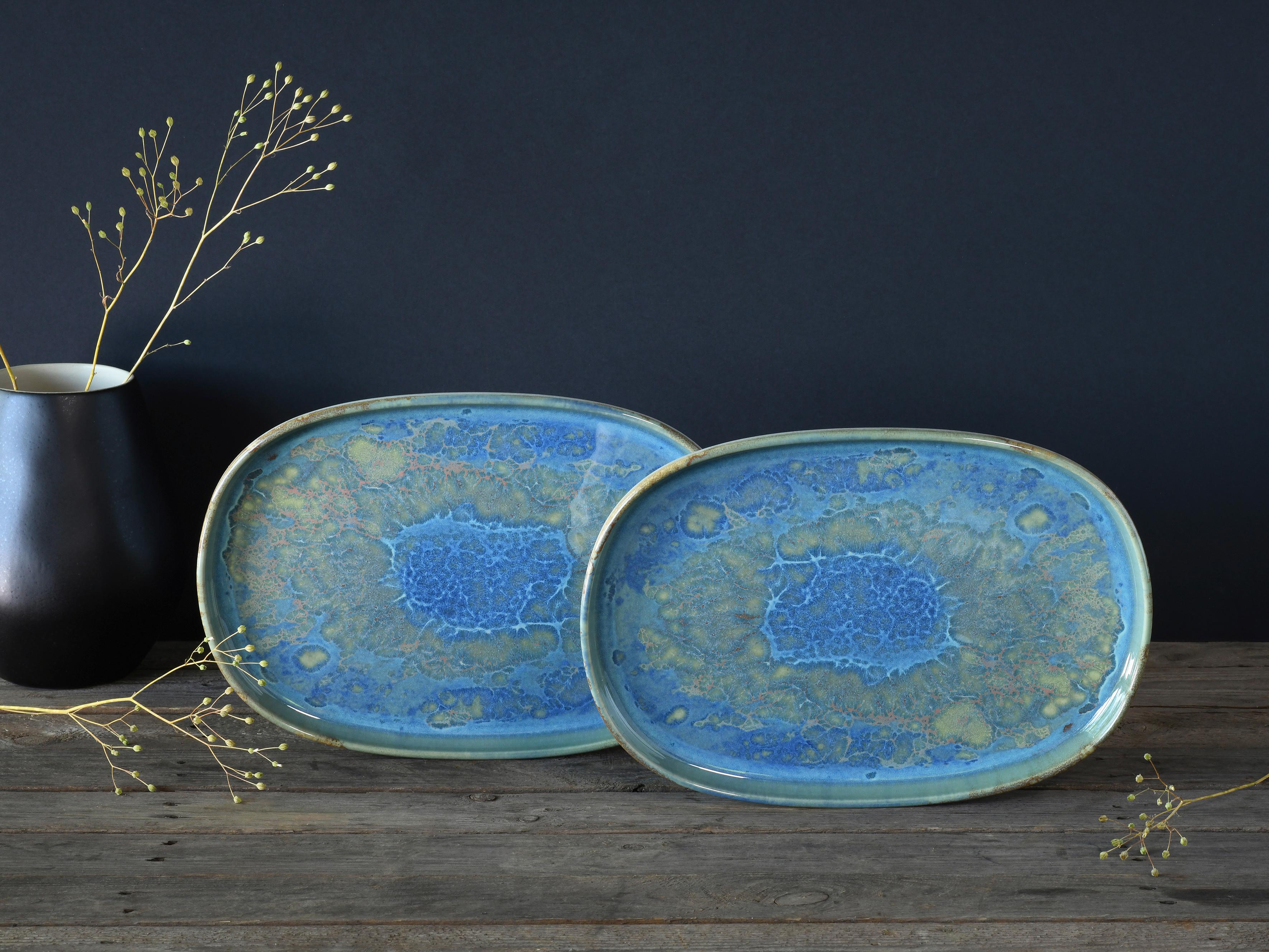 Set Pladnjev Za Serviranje Yuki, 2-Delni - modra/zelena, Basics, keramika - Creatable