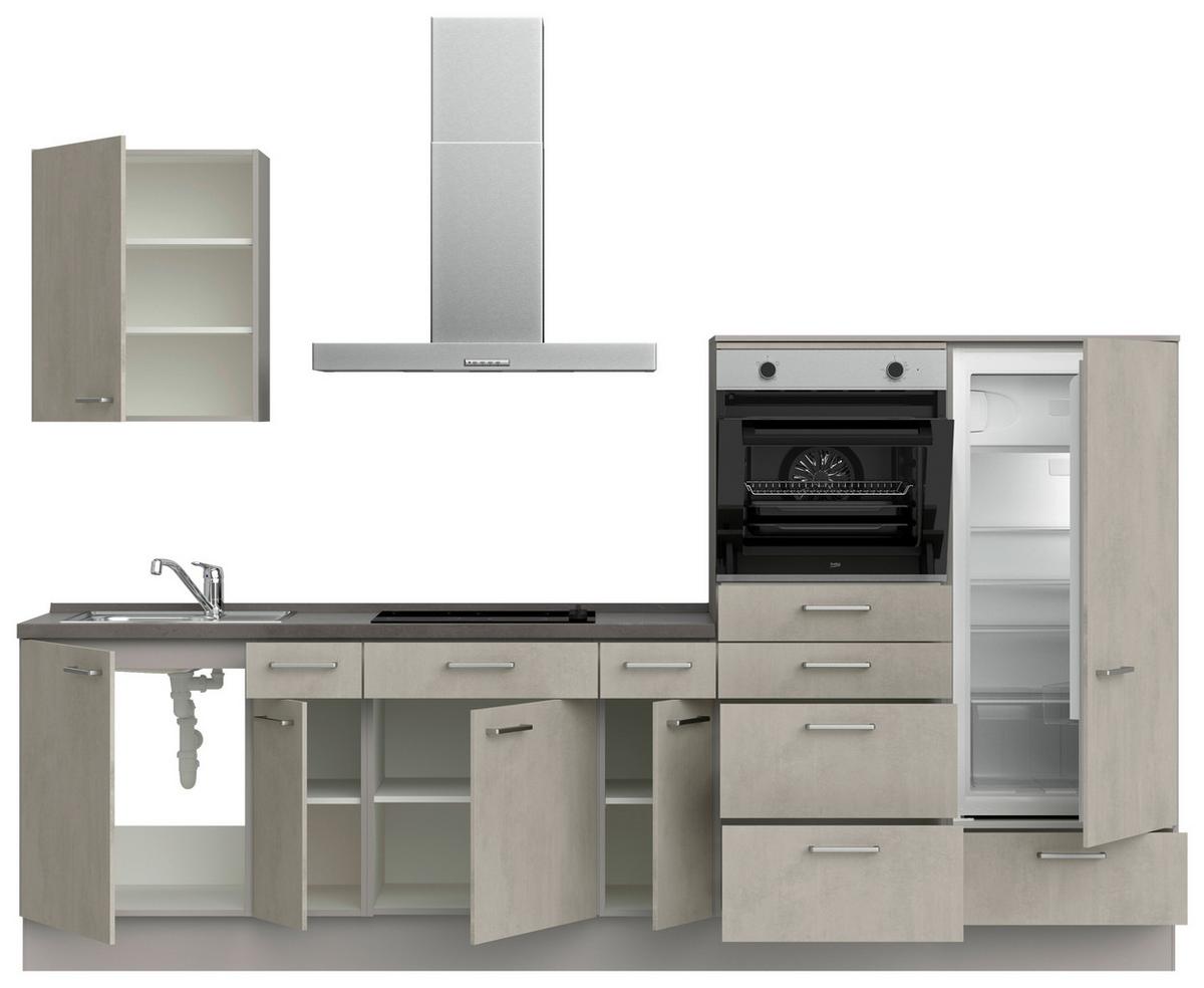 Küchenblock Riva Low m. Geräten Grau - Schieferfarben/Edelstahlfarben, MODERN, Holzwerkstoff/Metall (300cm) - Nobilia