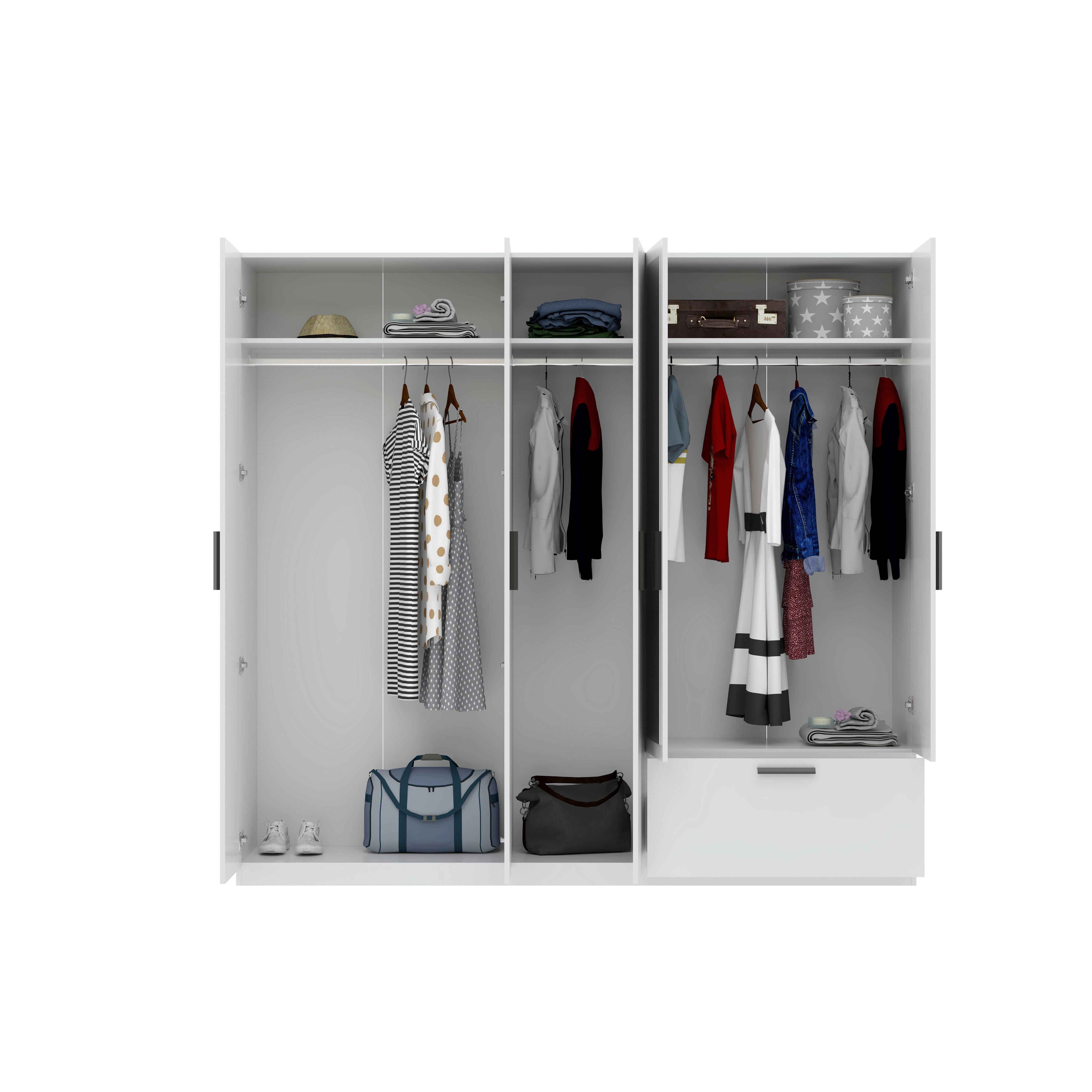 GARDEROB MED GÅNGJÄRNSDÖRRAR MILOS 5T1S - vit/svart, Modern, trämaterial/plast (225/210/54cm) - Mömax