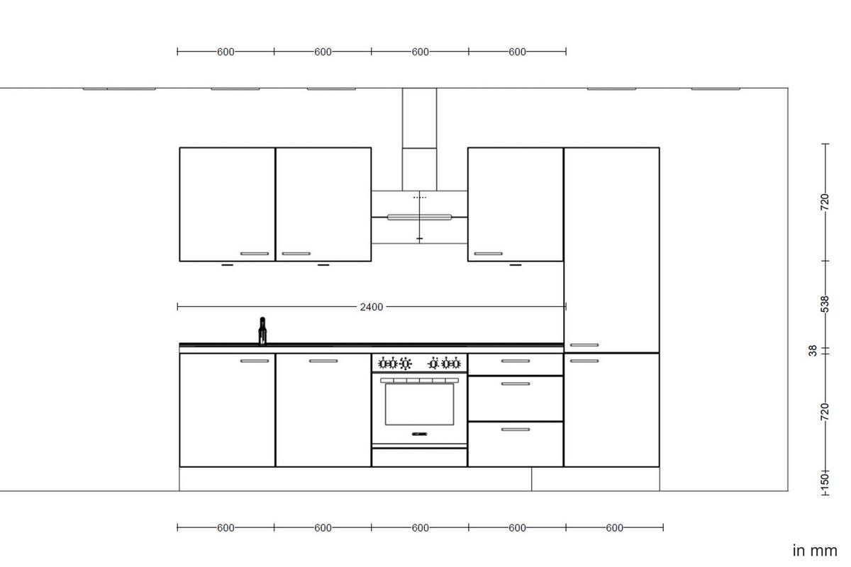 Küchenleerblock Touch High o. Geräte Weiß - Edelstahlfarben/Weiß, MODERN, Holzwerkstoff/Metall (300cm) - Nobilia
