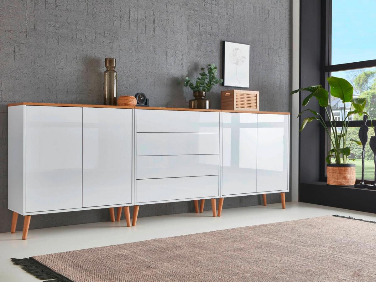 Sideboard Mailand Set 5 Weiß/Eiche - Weiß Hochglanz/Weiß, MODERN, Holz/Holzwerkstoff (237/86/33cm) - MID.YOU