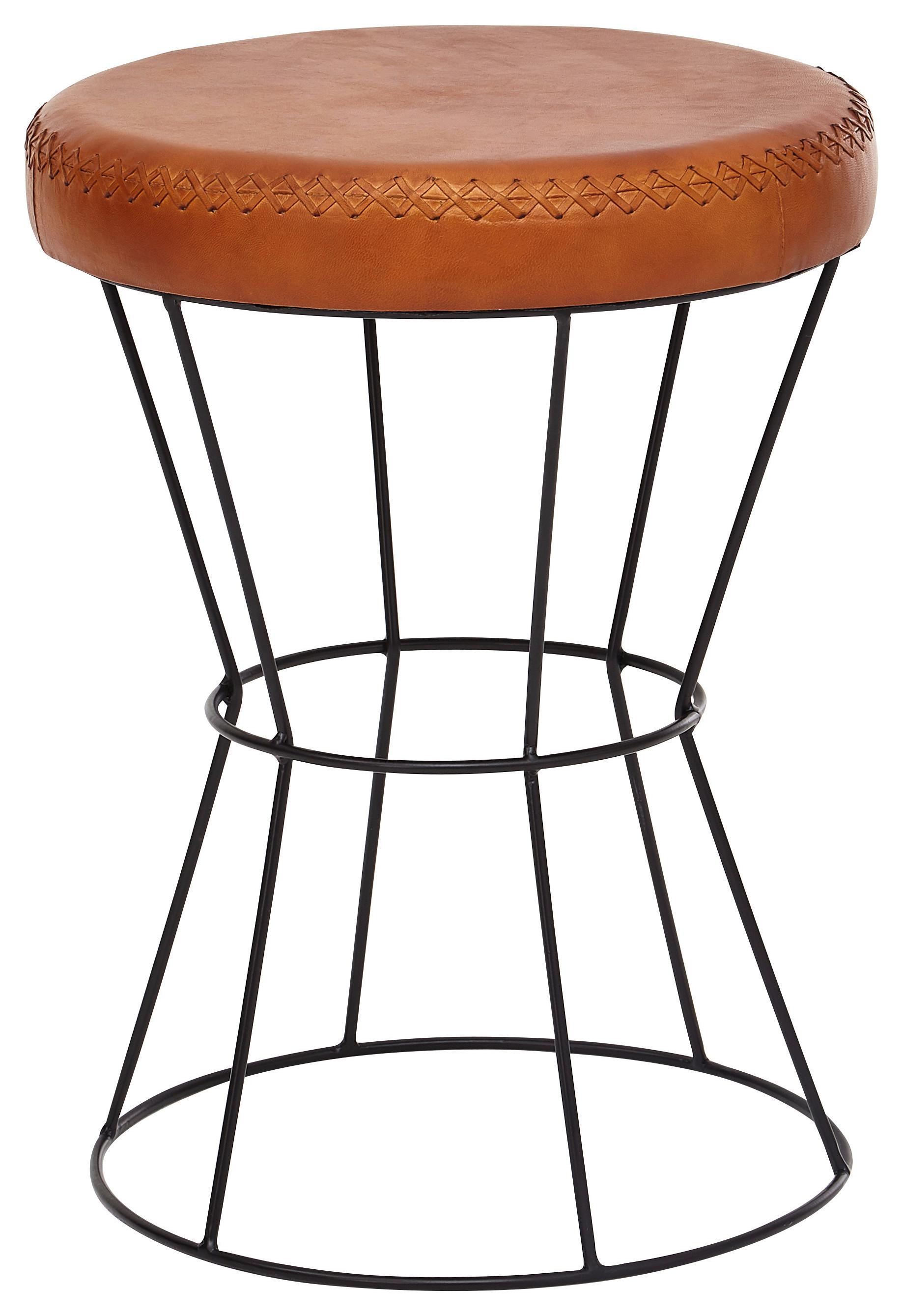 Tabure Hocker - črna/rjava, Moderno, kovina/usnje (35/48/35cm) - MID.YOU