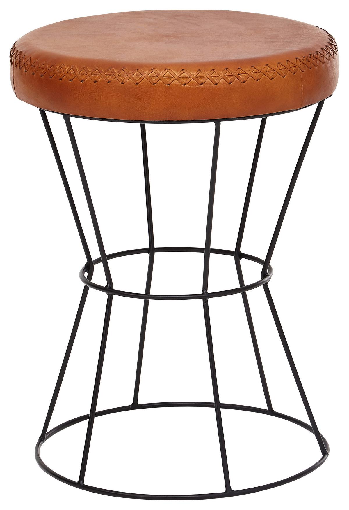 Tabure Hocker - črna/rjava, Moderno, kovina/usnje (35/48/35cm) - MID.YOU